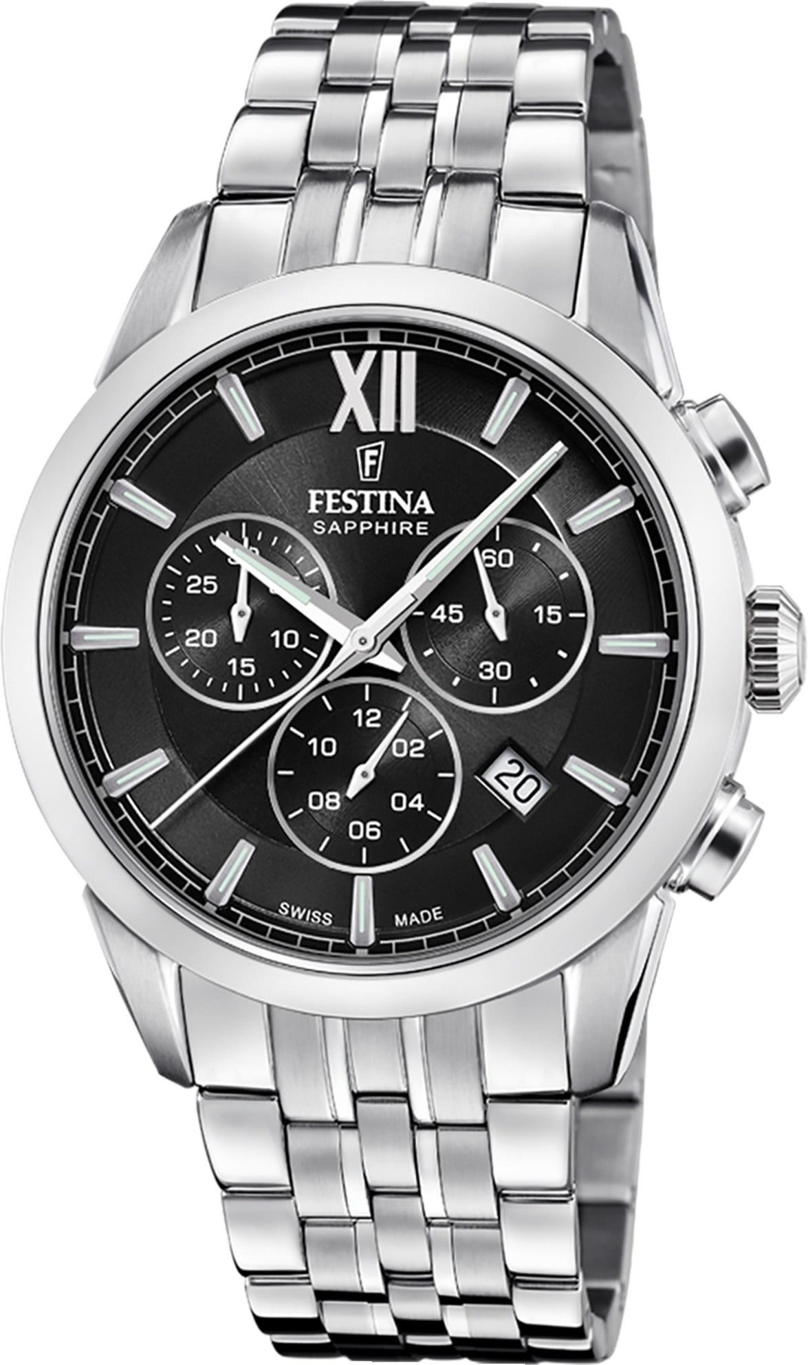Festina Chronograph Festina Herrenuhr Edelstahl silber, (Chronograph), Herren Armbanduhr rund, Edelstahlarmband silber, Elegant