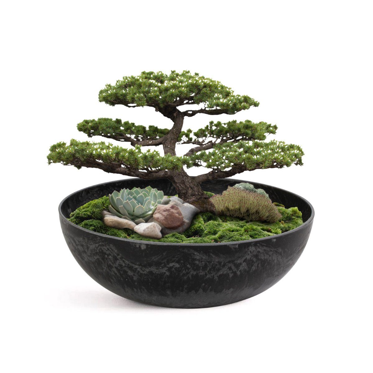 matches21 HOME & HOBBY Blumentopf Pflanzschale für draussen Dekoschale rund schwarz marmoriert 25 cm (1 St), Blumen-Schale als wetterfeste Friedhof-Schale Grab-Schmuck Grabschale