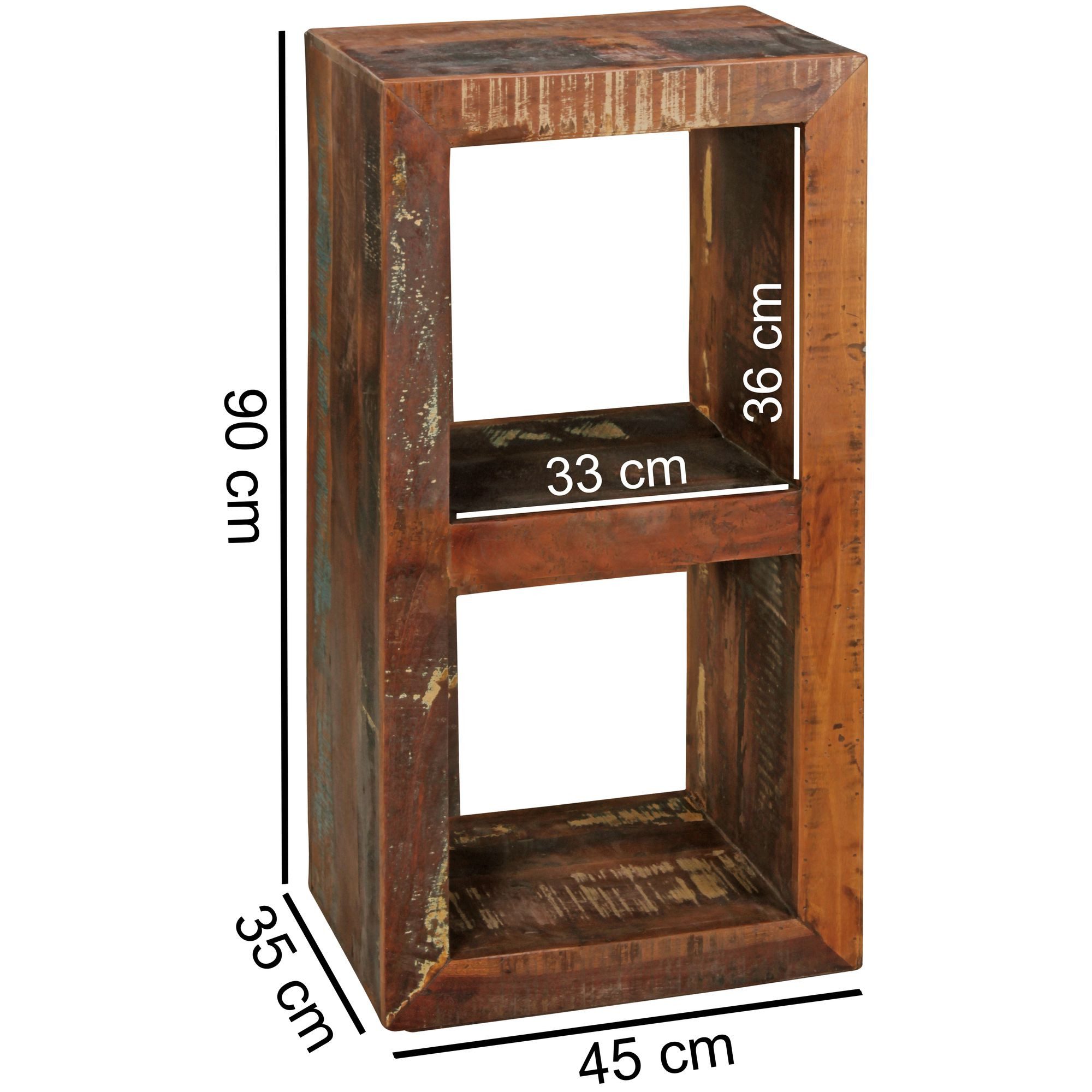 FINEBUY Standregal FB45283 Bücherregal KALKUTTA 45 x 35 x 90 cm Massiv Regal Cube, Holzregal Natur Rustikal, Kleines Bücherregal, Massivholz Mango Regal 90x45x35 cm Shabby Chic