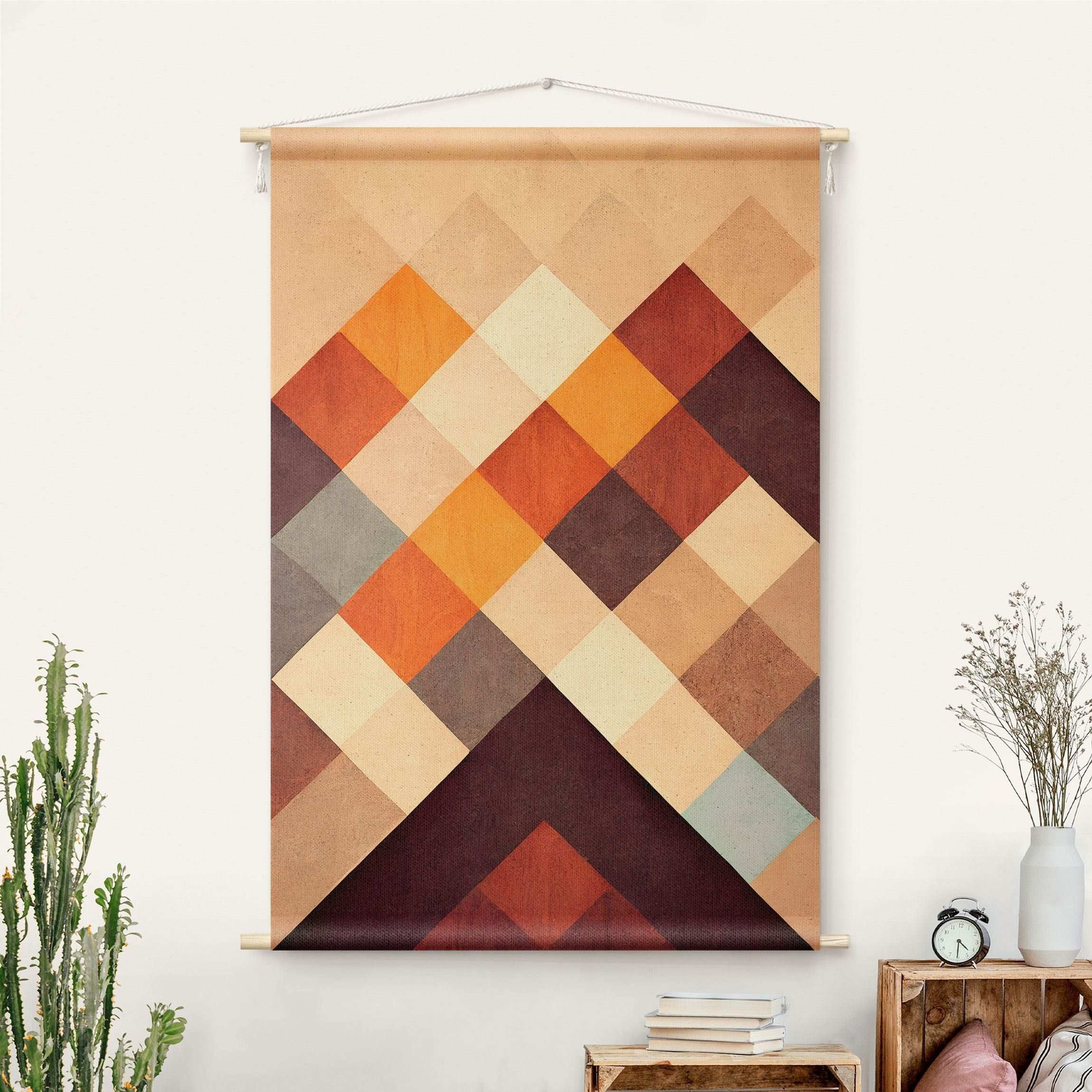 Bilderdepot24 Wandteppich modern Muster Abstrakt gelb, rechteckig, Höhe: 2.6 mm, großes Wandbild aus Natur-Baumwolle Wandbehang Stoffbild Tuch Wollseil