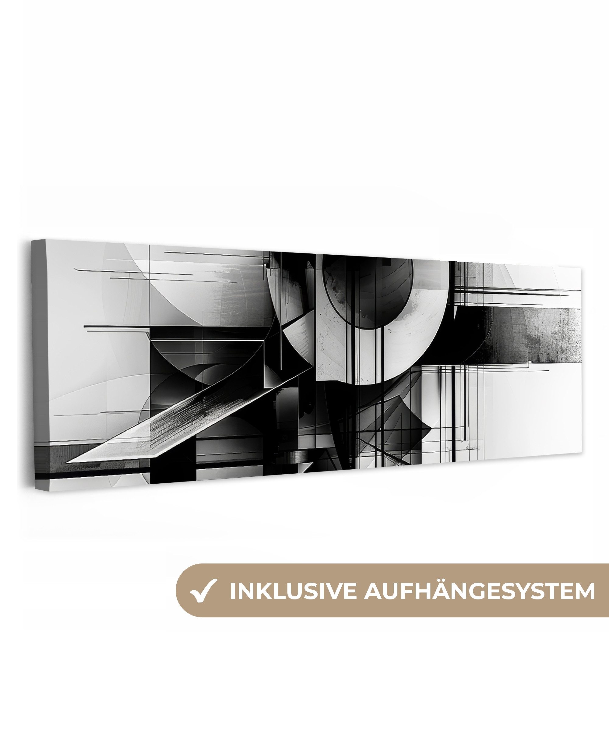 OneMillionCanvasses® Leinwandbild Panorama Abstrakt - Kunst - Modern - Schwarz und weiß, Fotodruck (1 St), Wandbild, Deko Schlafzimmer Wohnzimmer Flur 60x20 cm