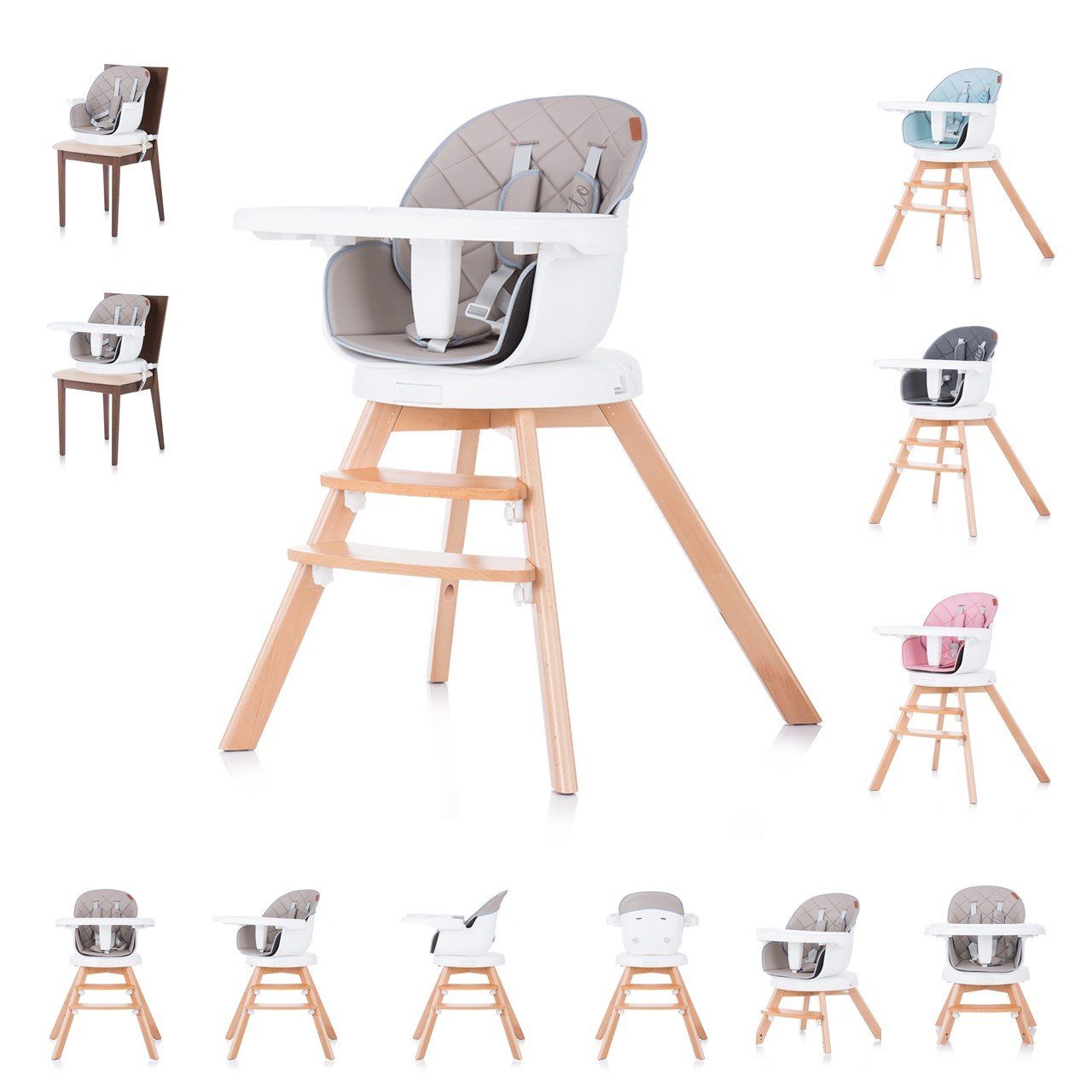 Chipolino Hochstuhl »Hochstuhl 2 in 1 Rotto« Kinderstuhl, drehbarer Sitz, Höhe verstellbar