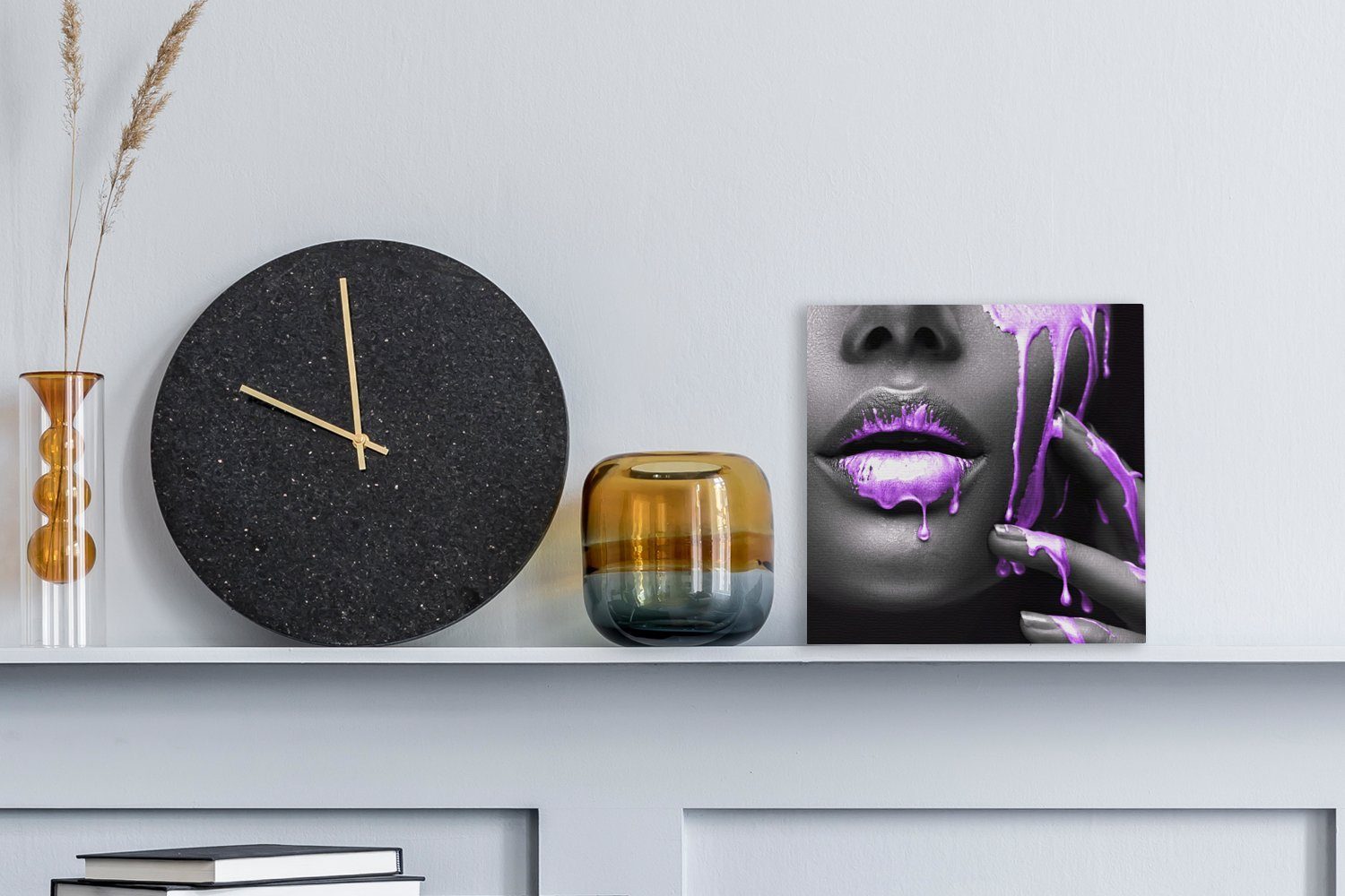 OneMillionCanvasses® Leinwandbild Lippen - Schwarz - Lila, Fotodruck (1 St) günstig online kaufen