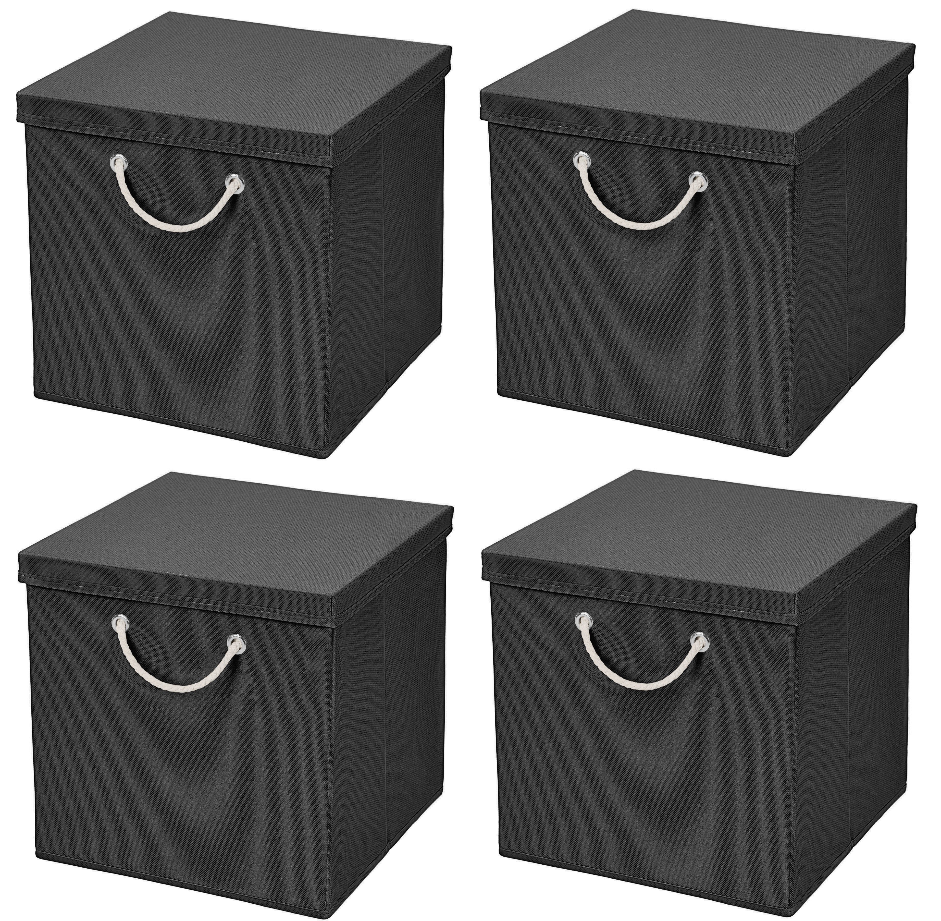 StickandShine Faltbox 4 Stück 30 x 30 x 30 cm Aufbewahrungsbox Stoffboxen in verschiedenen Farben (4er SET 30x30x30) Faltbox moderne Faltkiste Maritim mit Kordel 30cm Schwarz
