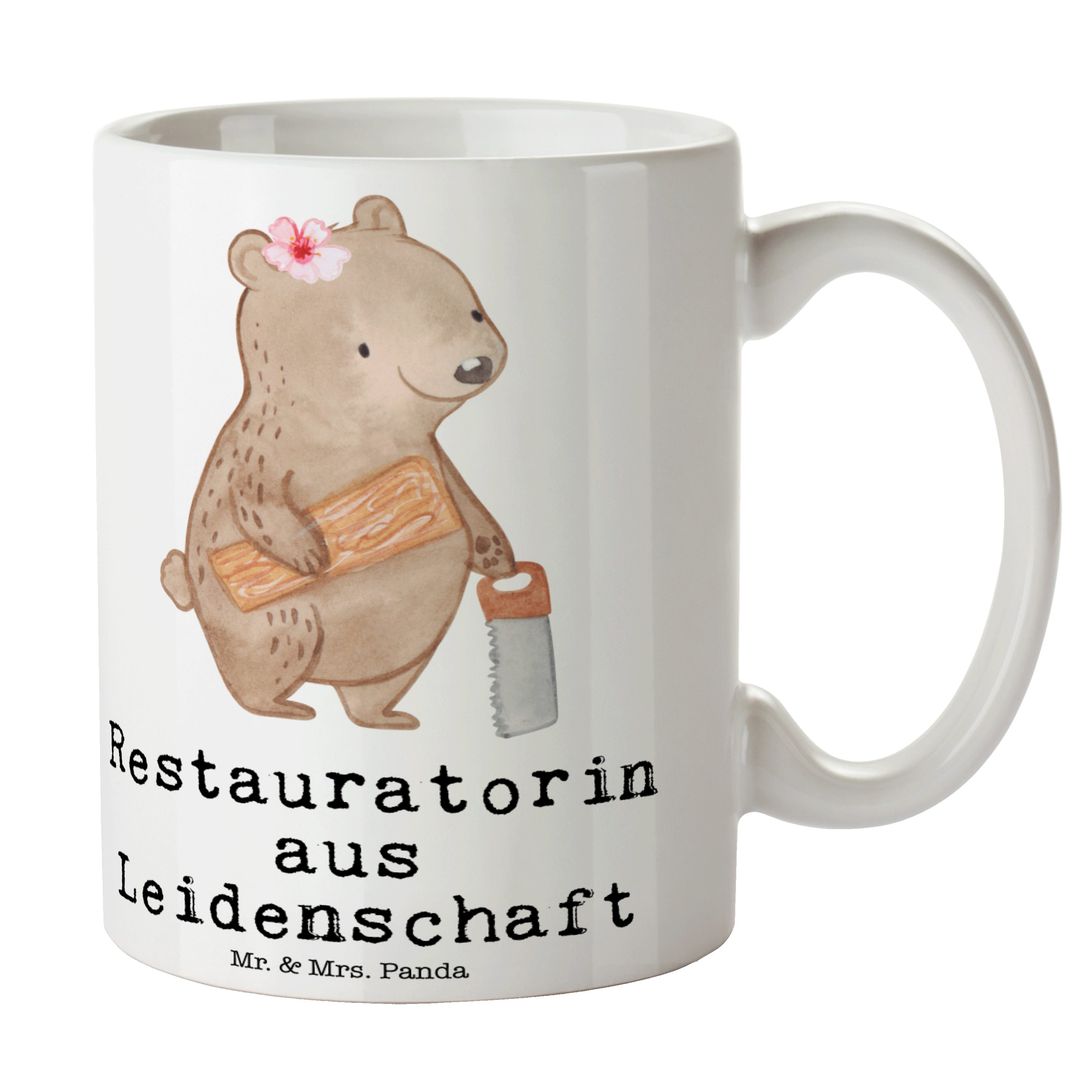 Jubiläum, Geschenk, & Leidenschaft Panda Weiß - Restauratorin Tasse aus - Kaffeetas, Mr. Keramik Mrs.