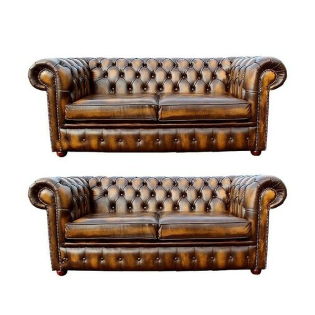 Sofa Sofagarnitur Textil Couch Polster Stoff Chesterfield-Sofa, Leder Chesterfield JVmoebel