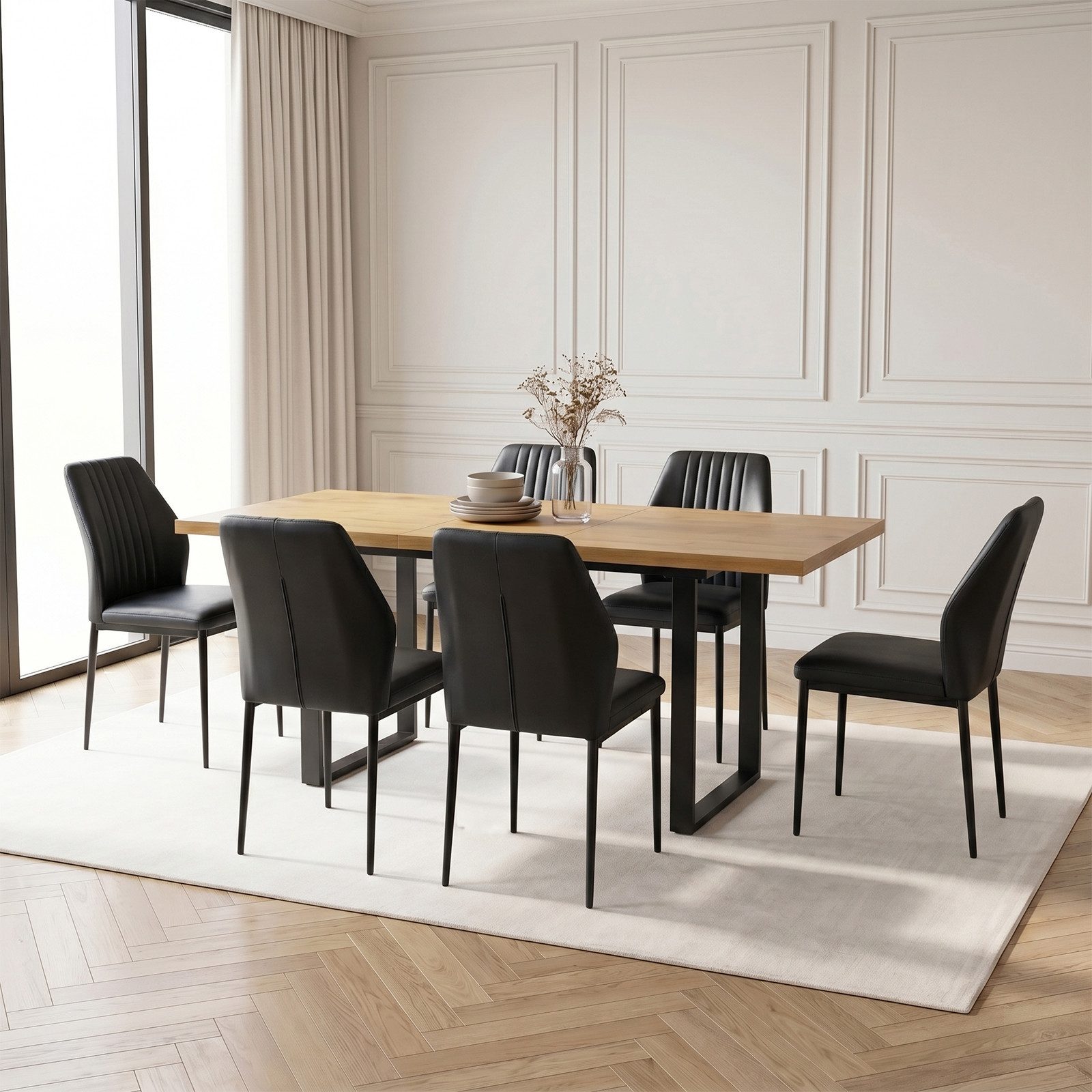 Jiexi Essgruppe Tisch-und Stuhlset, Ausziehbarer Esstisch (130–170 cm) mit 4-6 Stühlen