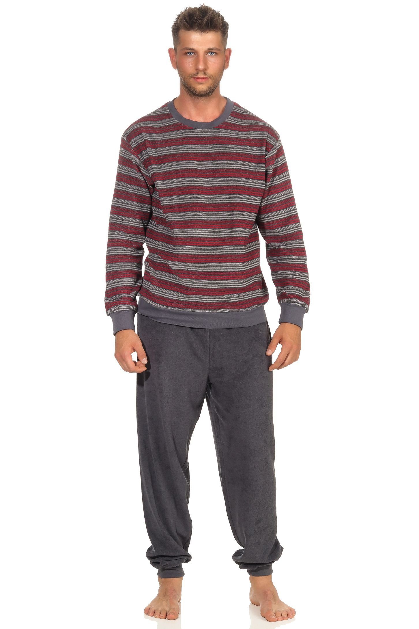 Normann Pyjama Herren Frottee Schlafanzug lang mit Bündchen Pyjama in Strei günstig online kaufen