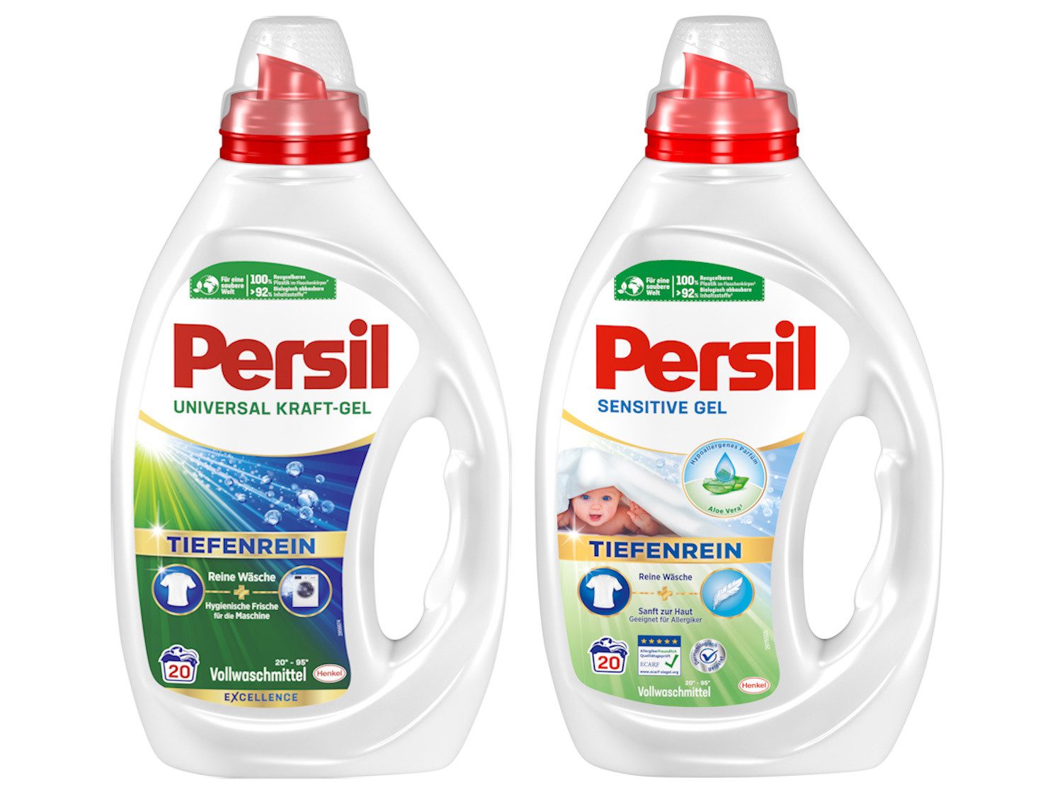 Persil Kraft-Gel & Sensitive Gel Vollwaschmittel (Set, [2-St. 2x 20 WL Flüssigwaschmittel)