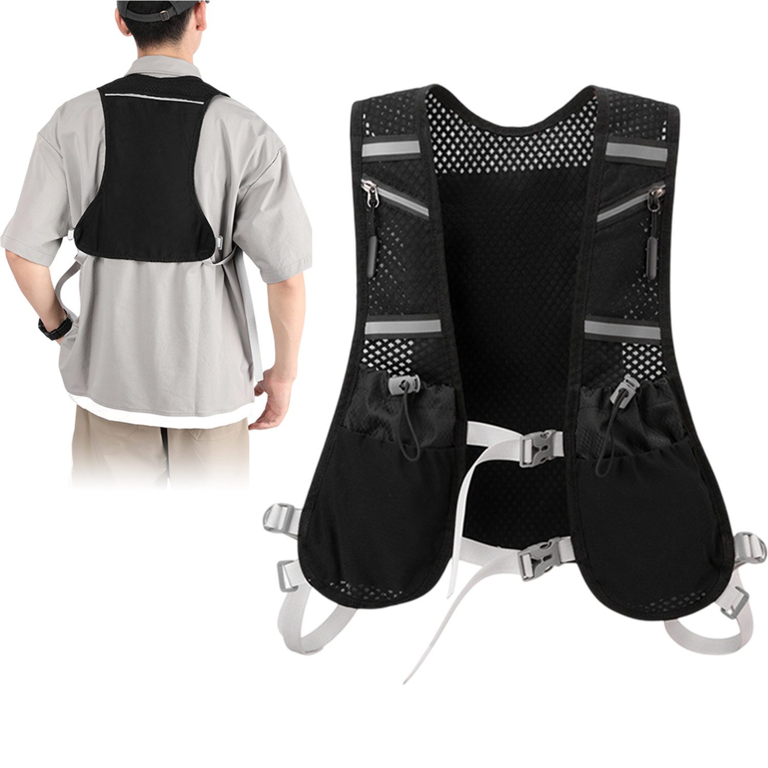 Funktionsweste Trail Rucksack weste,Laufweste Unisex,Atmungsaktiv, reflektierend