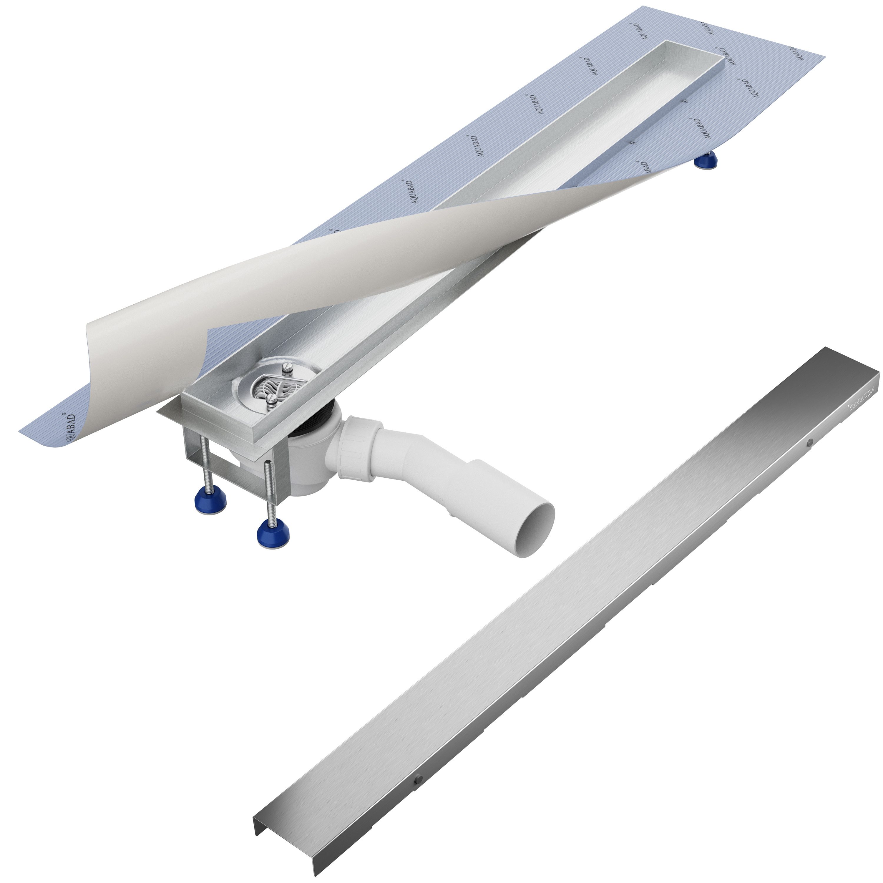 Aquabad® Duschrinne SDS Pro Edelstahl Duschablauf, Haarsieb, Viega-Siphon, Komplett-Set, 1-St., Blende: Bord