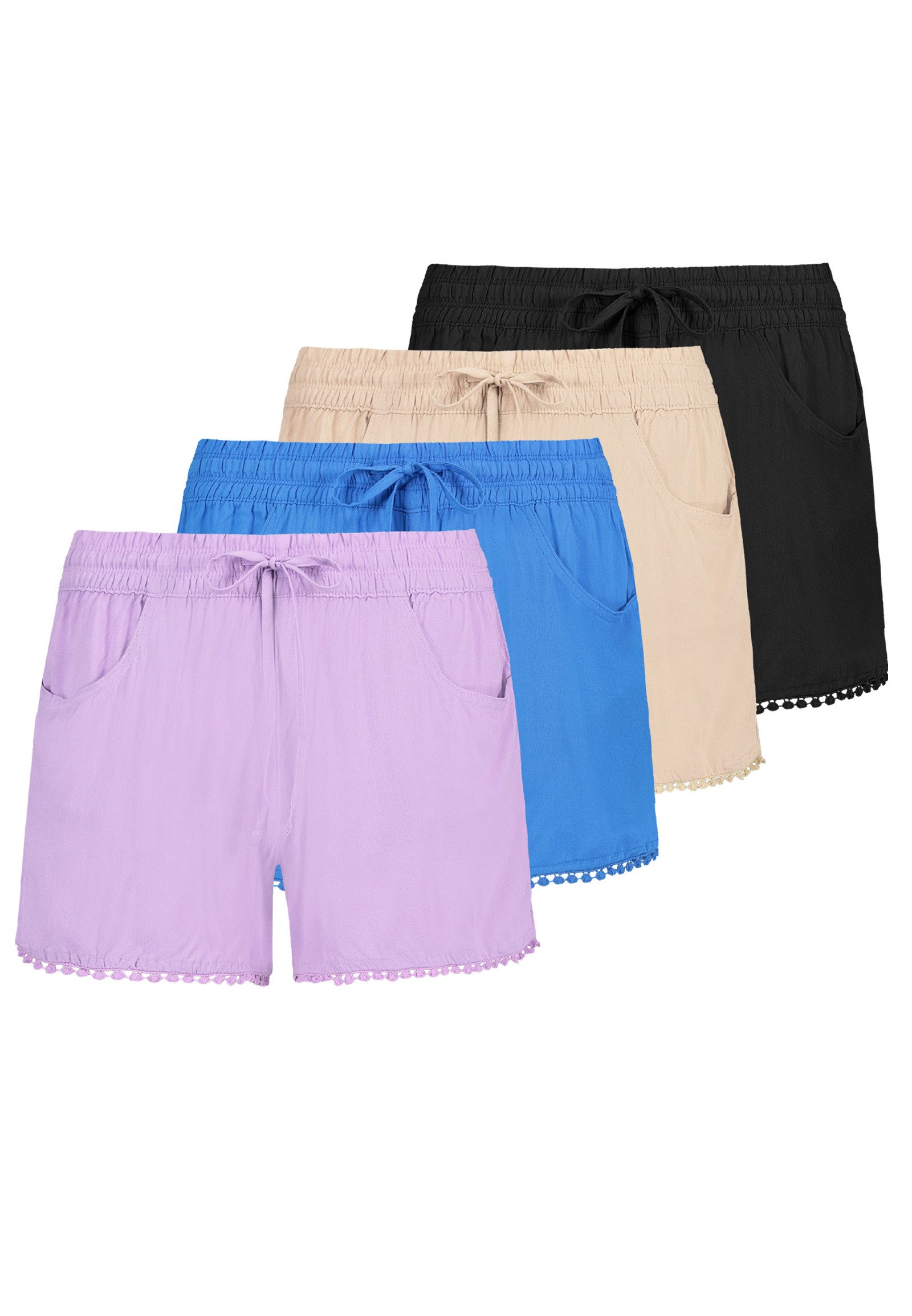 Fresh Made Shorts Elastikbund Eingrifftaschen 4-er Pack für Damen (4-tlg) nachhaltig Normal Fit Einfarbig schnell trocknend Schnüren