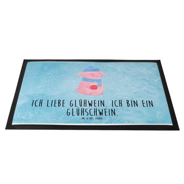 Fußmatte 60 x 90 cm Schwein Glühwein - Eisblau - Geschenk, Heiligabend, Weihna, Mr. & Mrs. Panda, Höhe: 0.3 mm, Rutschfester Halt