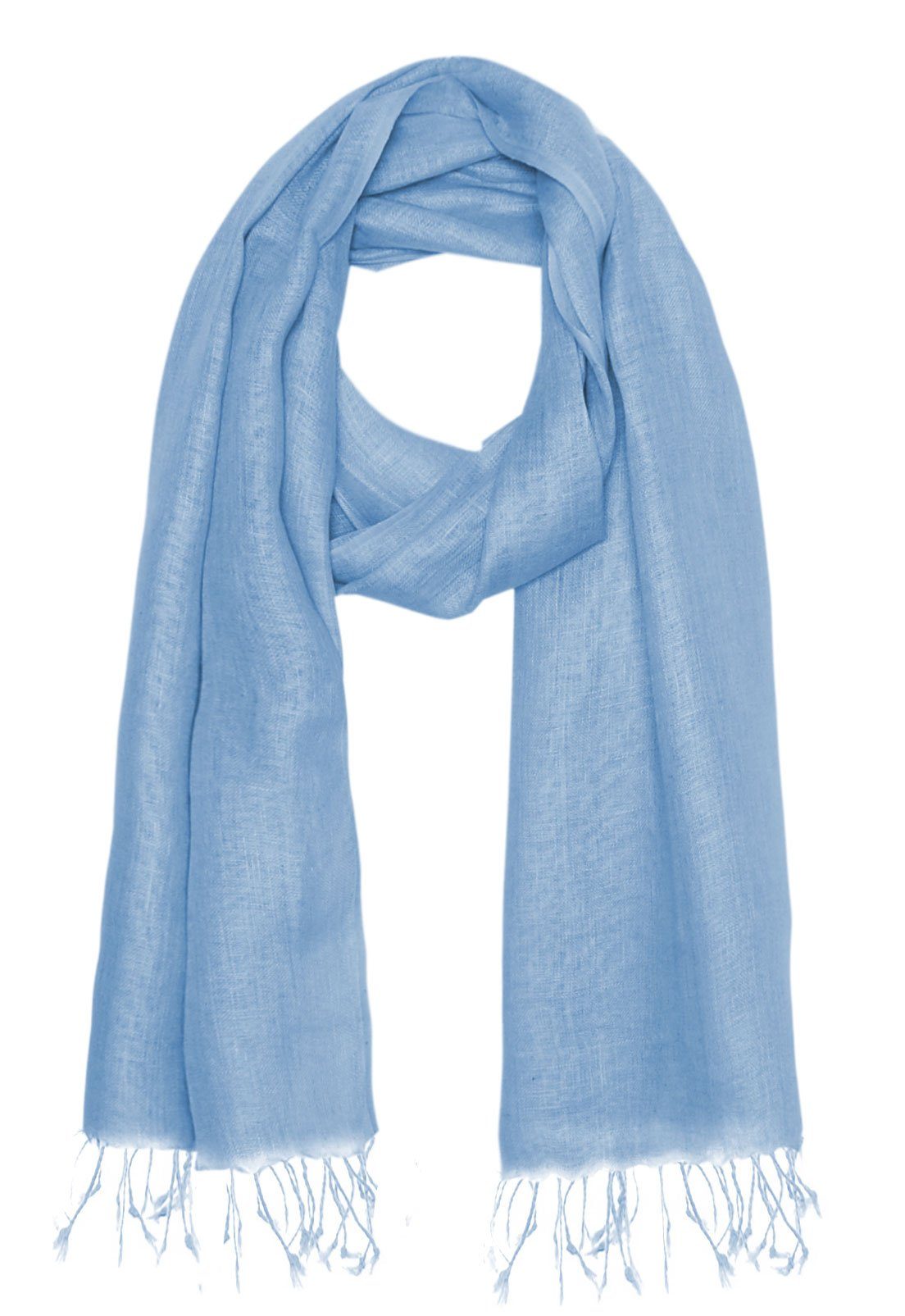Bovari Schal Leinen Schal für Damen und Herren aus 100% Leinen, - leicht und atmungsaktiv – Ganzjahres-Schal – Fransen-Schal hell-blau