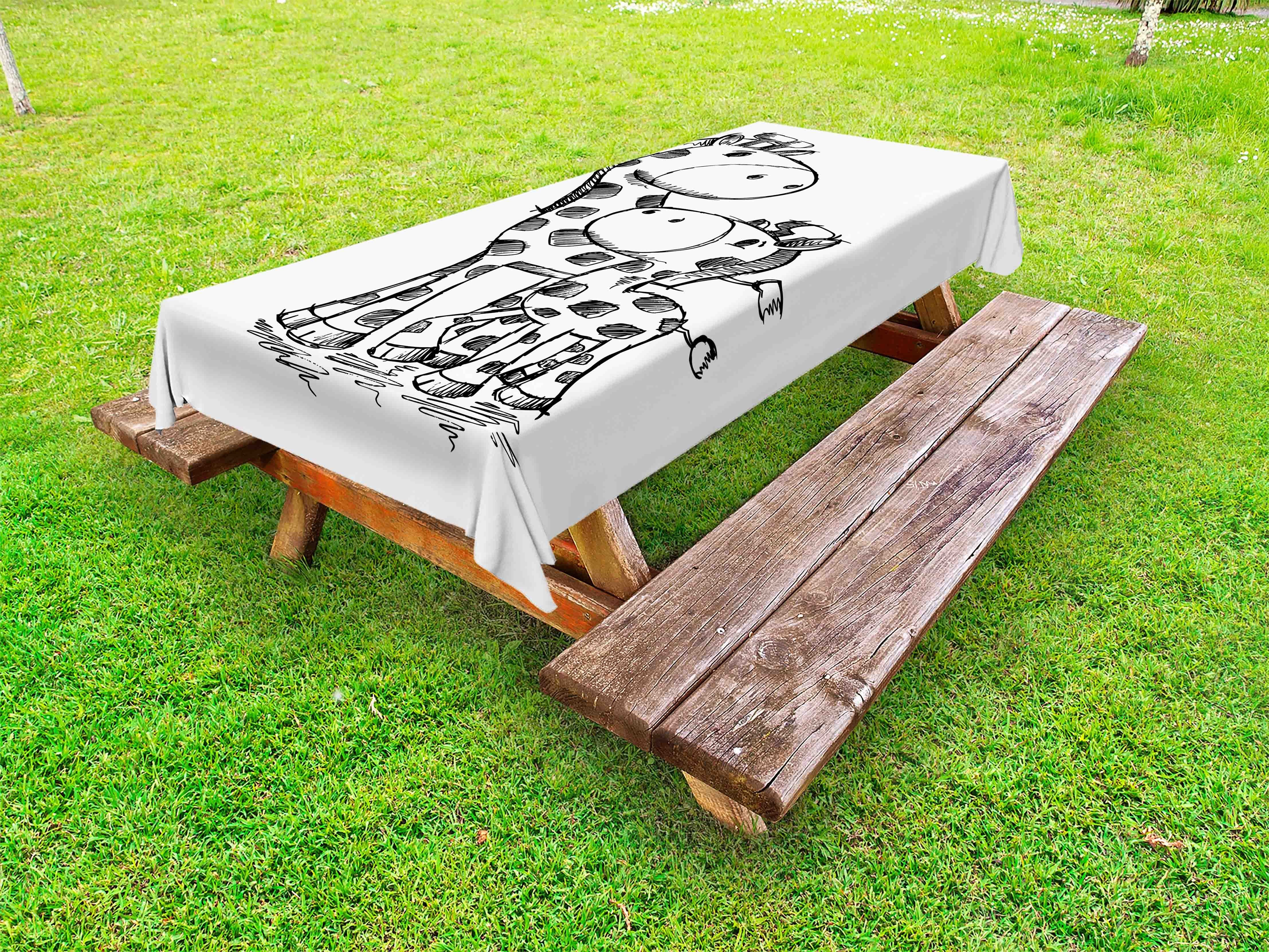 Abakuhaus Tischdecke dekorative waschbare Picknick-Tischdecke, Skizze-Kunst Mama und Baby-Giraffe