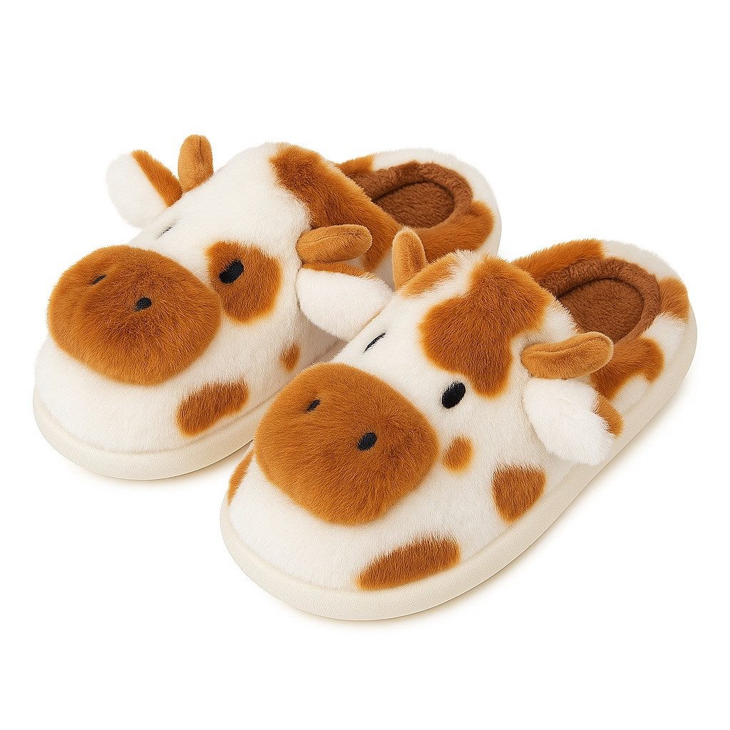 Corimori Flauschige Kuh Pantoffeln im MuhKuh-Design Plüsch Hausschuhe (Packung, Geschenk) lustige Plüsch Slipper für Kinder und Erwachsene, EU Größe 40-41