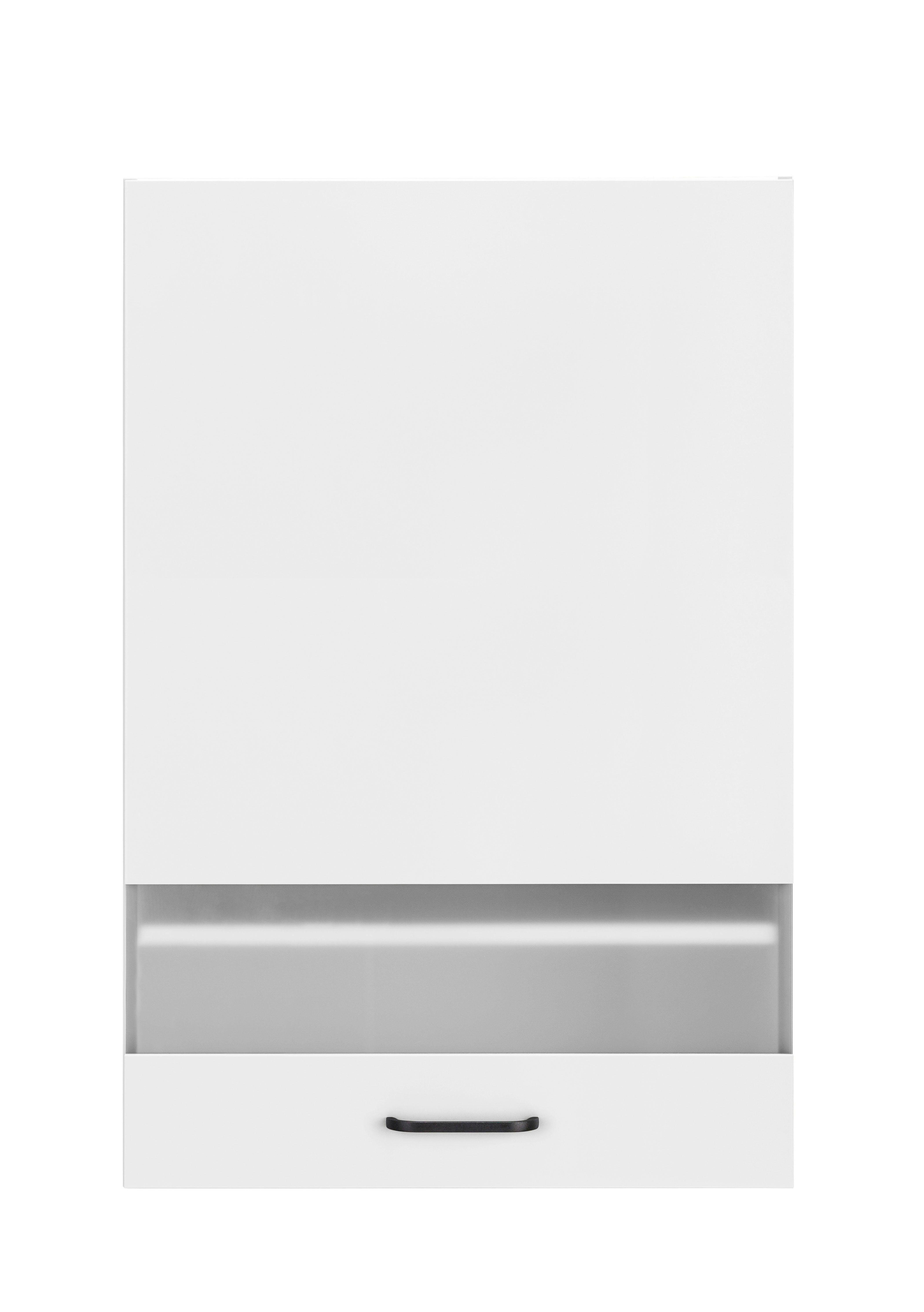 60 Elga weiß/weiß cm weiß mit Breite | und Glashängeschrank OPTIFIT Metallgriff, Soft-Close-Funktion