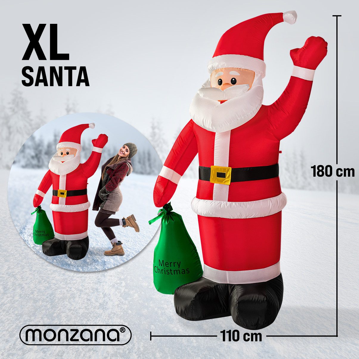 monzana Weihnachtsmann, Aufblasbarer XL 180cm LED Beleuchtet Befestigungsmaterial IP44 Außen