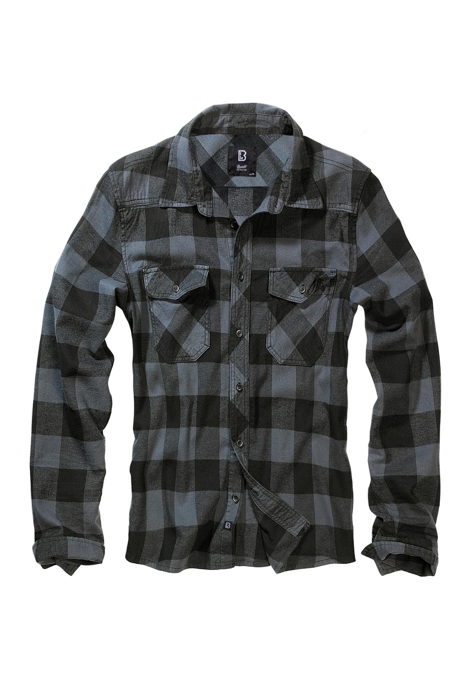 black-charcoal (1-tlg) Brandit Shirt Checked Herren Langarmhemd