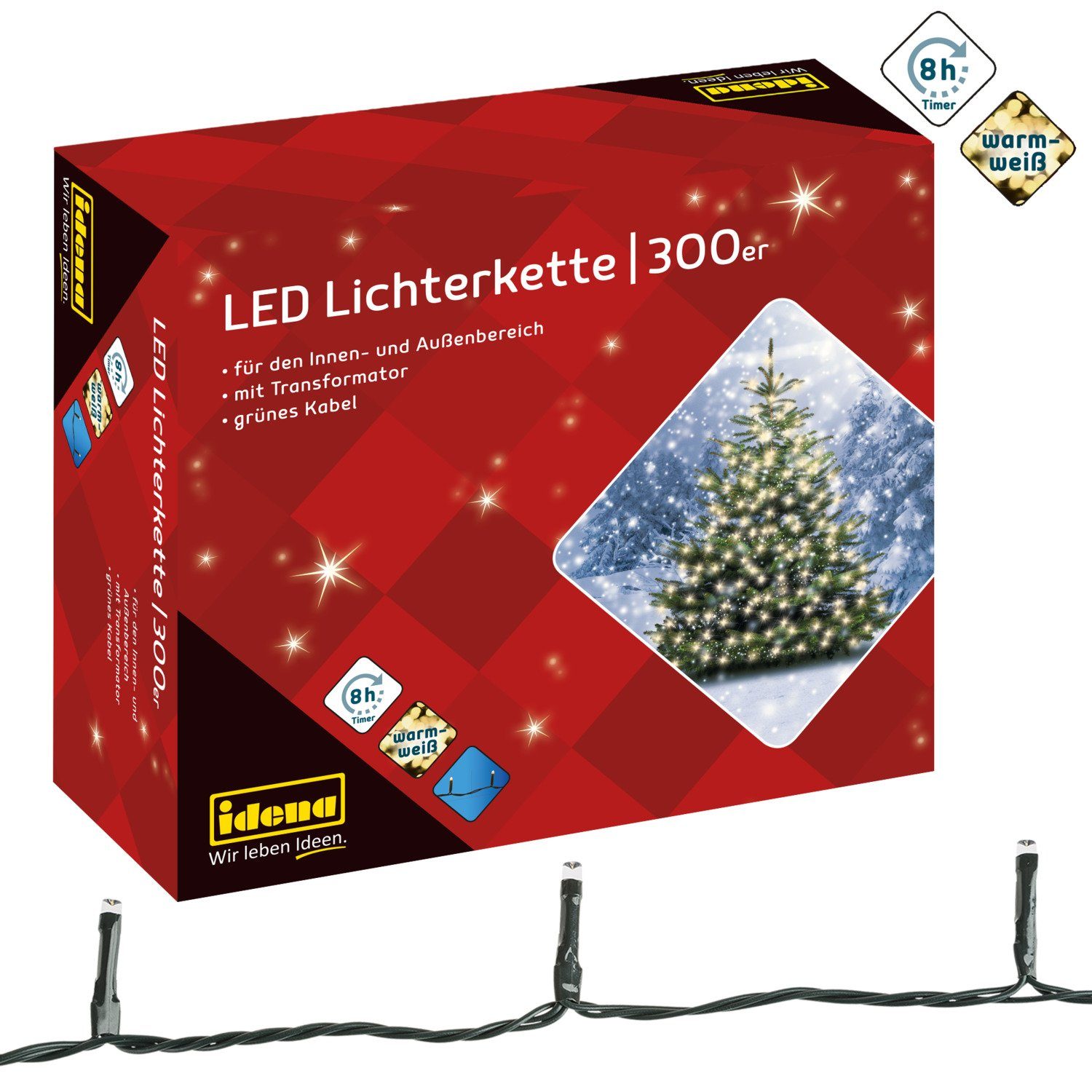 Idena LEDLichterkette 300er, warmweiß, 37,9 m, für Innen und Außen