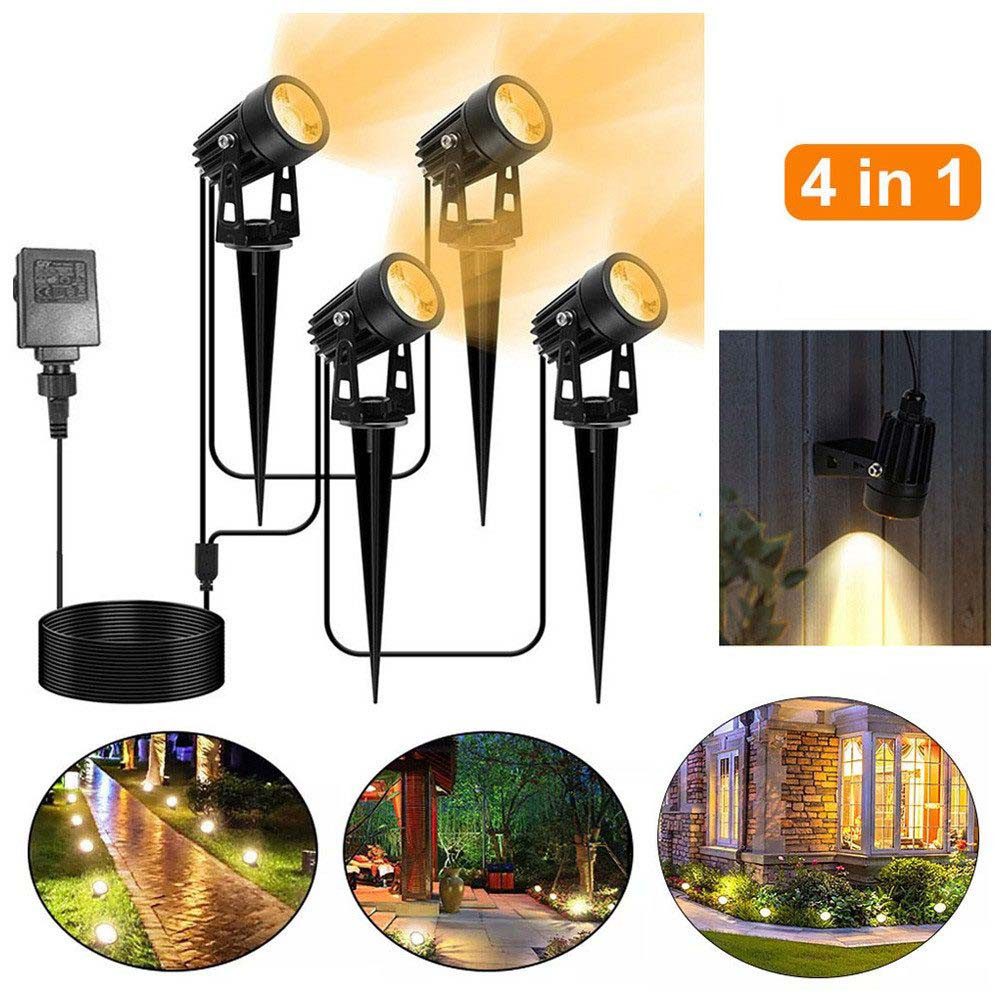 LED Gartenstrahler 4er Set, Außenleuchte mit Erdspieß, Strahler IP65
