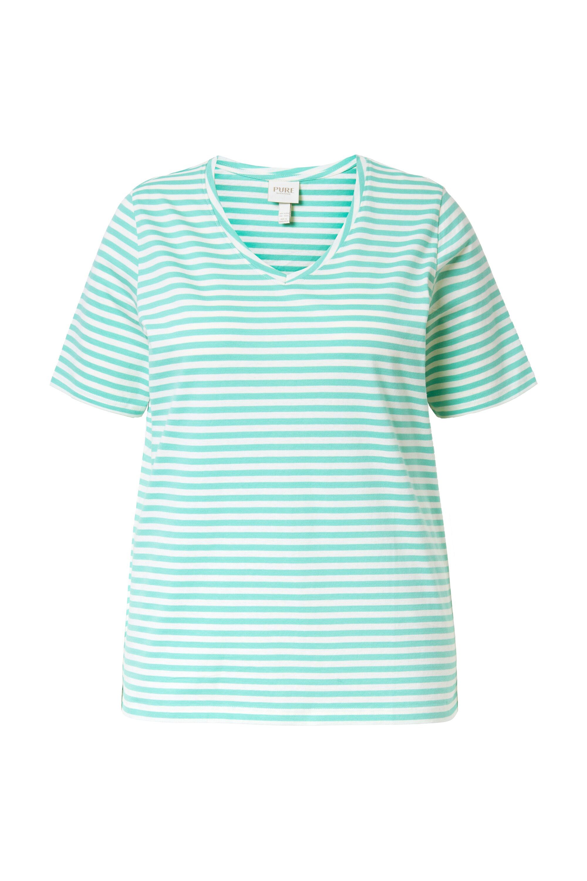 Ulla Popken T-Shirt T-Shirt Ringel V-Ausschnitt günstig online kaufen