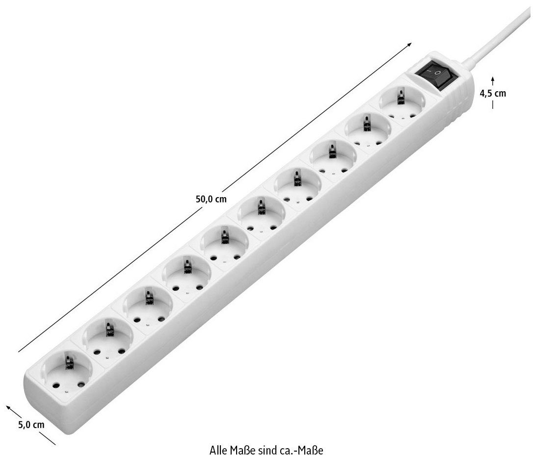 Hama Mehrfachstecker, 10-fach, mit Schalter, weiß 3 3,0m, Steckdosenleiste (Kabellänge m) 10-fach