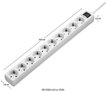 Hama Mehrfachstecker, 10-fach, mit Schalter, 3,0m, weiß Steckdosenleiste 10-fach (Kabellänge 3 m)