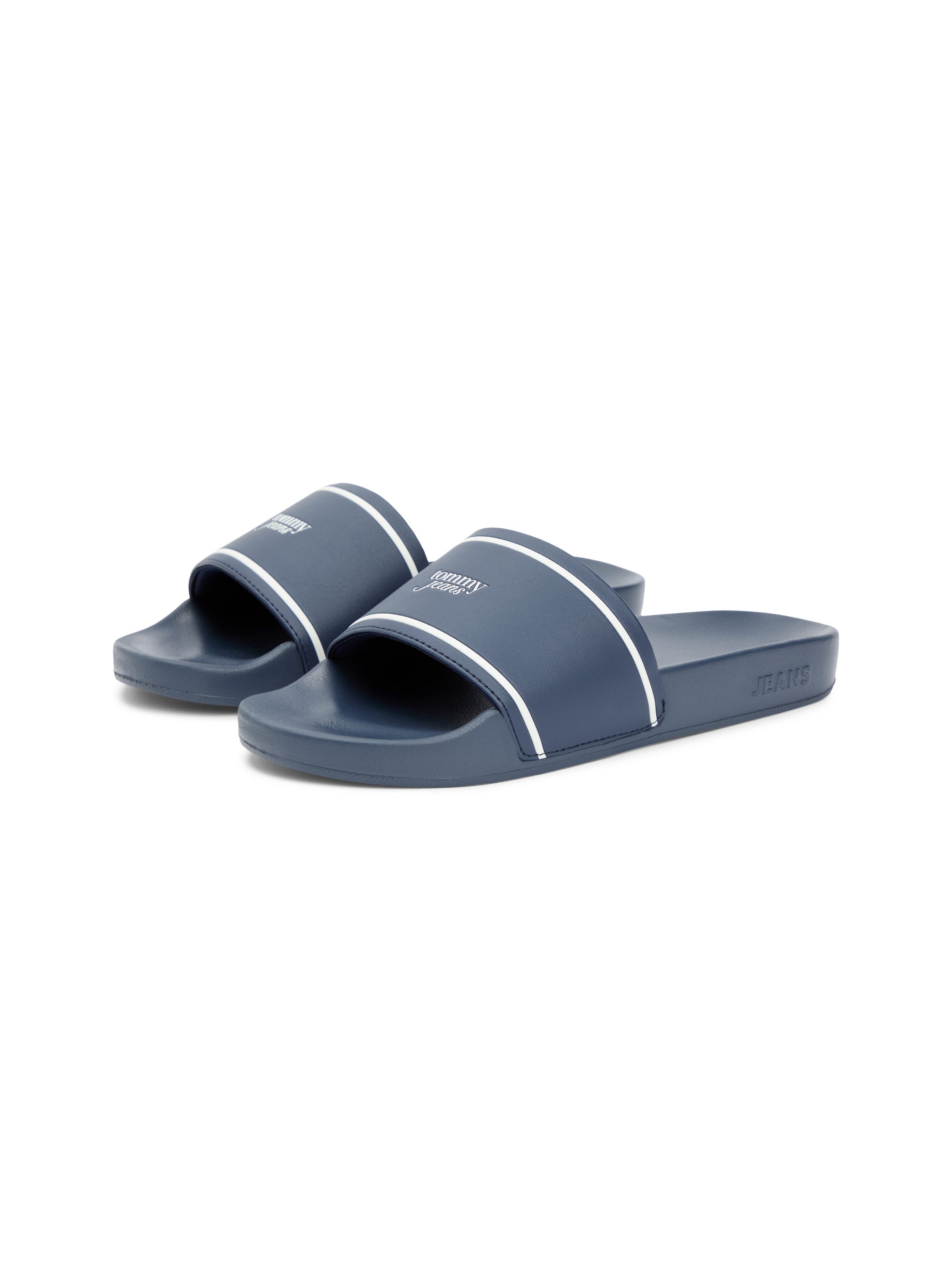 Tommy Jeans TJW POOLSLIDES Badepantolette Strandschuh, Pantolette, Flat mit Kontraststreifen