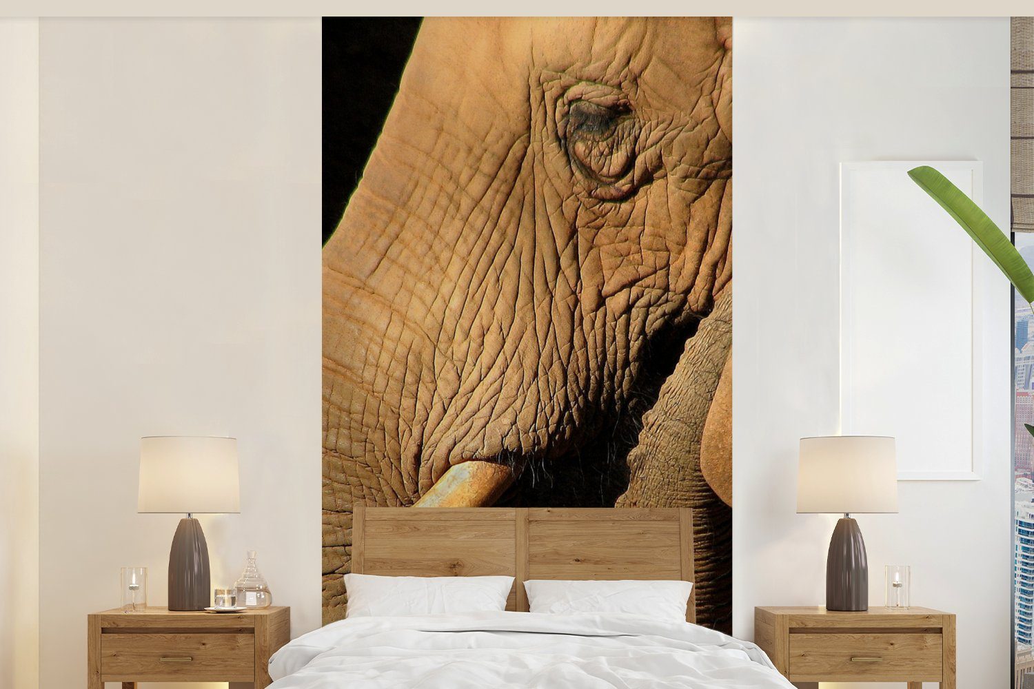 MuchoWow Fototapete Elefant - Tiere - Nahaufnahme - Schwarz, Matt, bedruckt, (2 St), Vliestapete für Wohnzimmer Schlafzimmer Küche, Fototapete