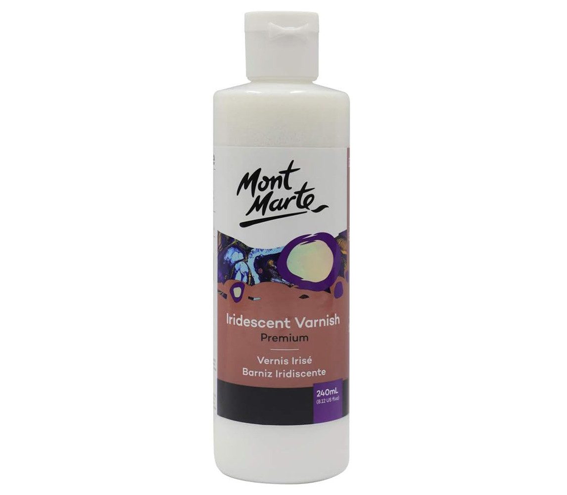 Mont Marte Лак Acryl Лак 240 ml – Irisierender Glanz – für Acrylmalerei & Pouring, Acryllack mit schimmerndem Effekt – Farbloser Varnish für Kunstwerke