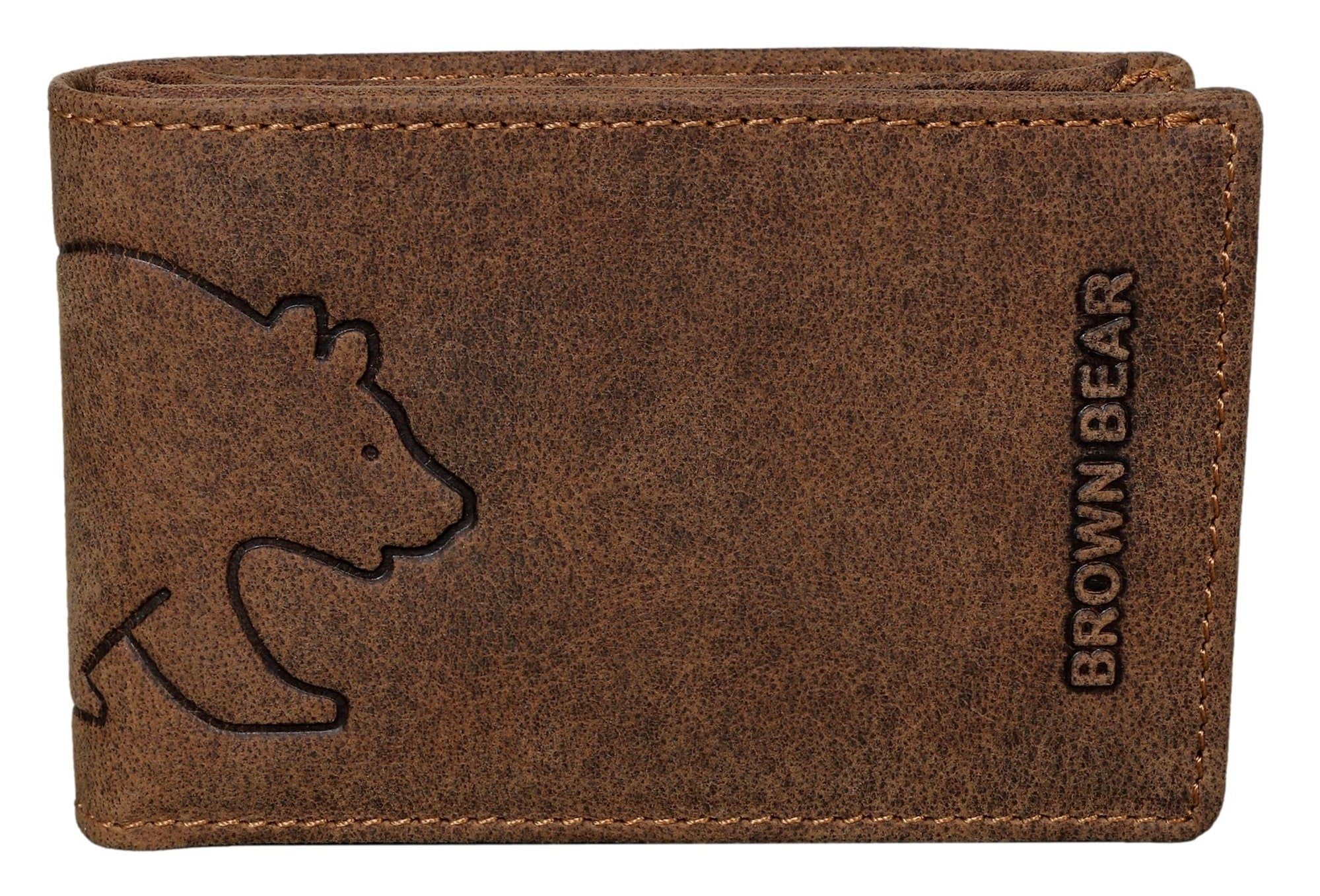 Brown Bear Mini Geldbörse Modell 8006-B - Mini Portemonnaie aus Echtleder, mit 4 Kartenfächern und RFID-Schutz Farbe Braun Vintage Braun-Vintage