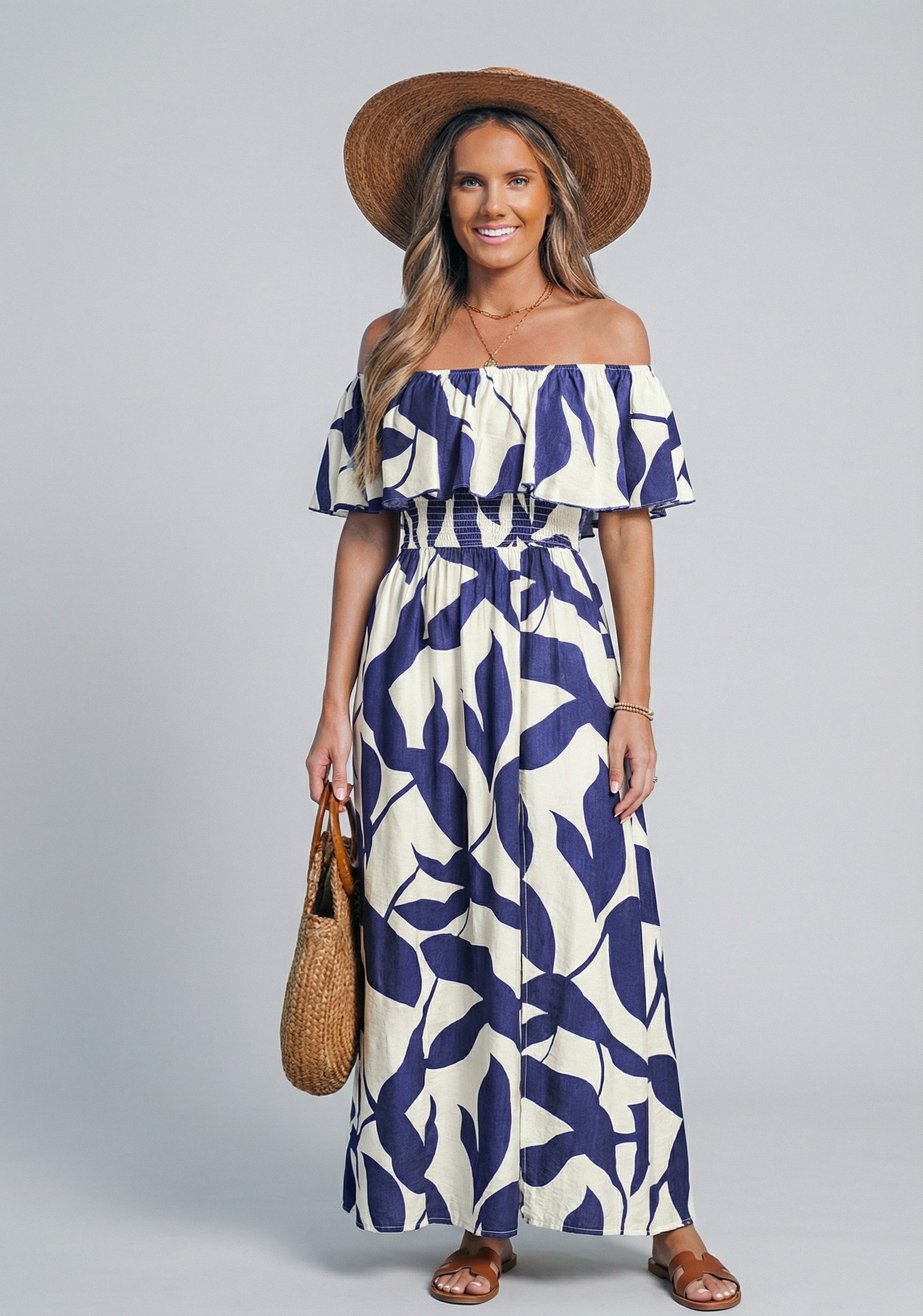 Cupshe Maxikleid Rüschen Oberteil mit Schulterausschnitt und Schlitz mit Vo günstig online kaufen