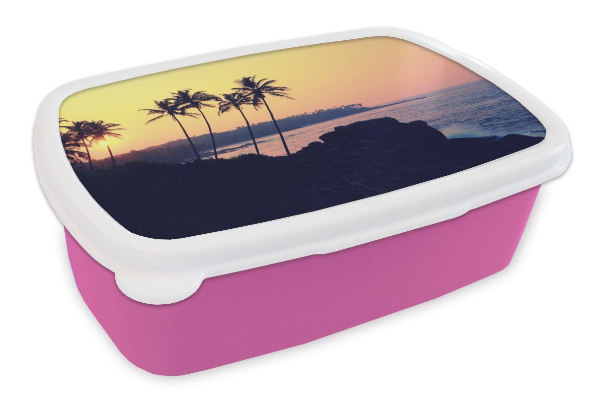- Kinder, Mädchen, - Kunststoff (2-tlg), für Palme Brotbox rosa Landschaft, - Erwachsene, Kunststoff, Meer Brotdose Lunchbox Snackbox, MuchoWow Abend