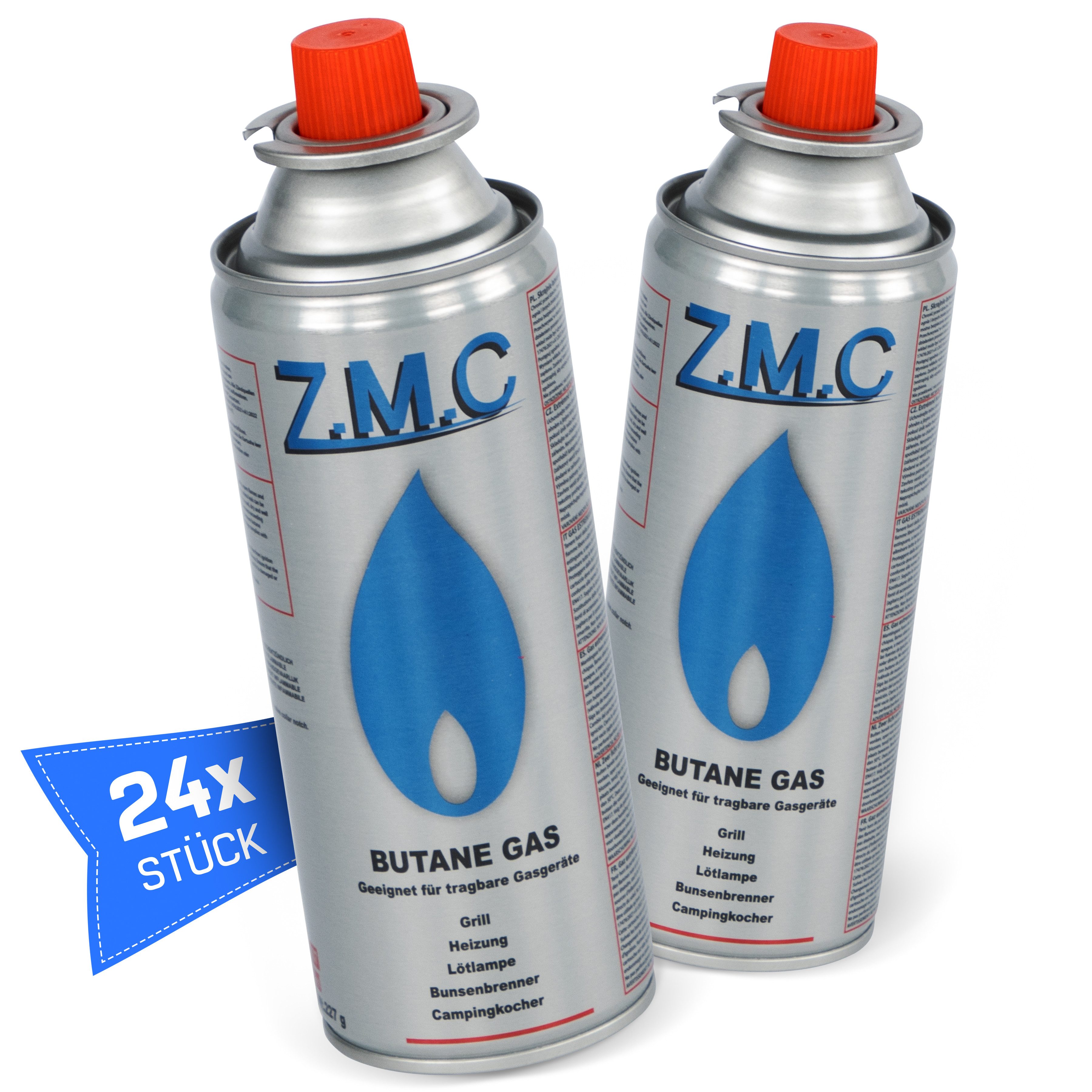 ZMC Gaskartusche Butan Gas Kartusche 227g Butangas Gaskartusche Silber, Zubehör für Gaskocher Campingkocher Brenner Gasheizung Gasbrenner, 24 St., MSF-1a Gaskartuschen Campinggas Bunsenbrenner Campingkocher