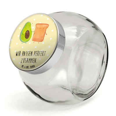 Mr. & Mrs. Panda Vorratsglas XL 2000ml Avocado Toast - Gelb Pastell - Geschenk, Veggie, Keksbehält, Premium Glas, (1-tlg), Herzmotiv