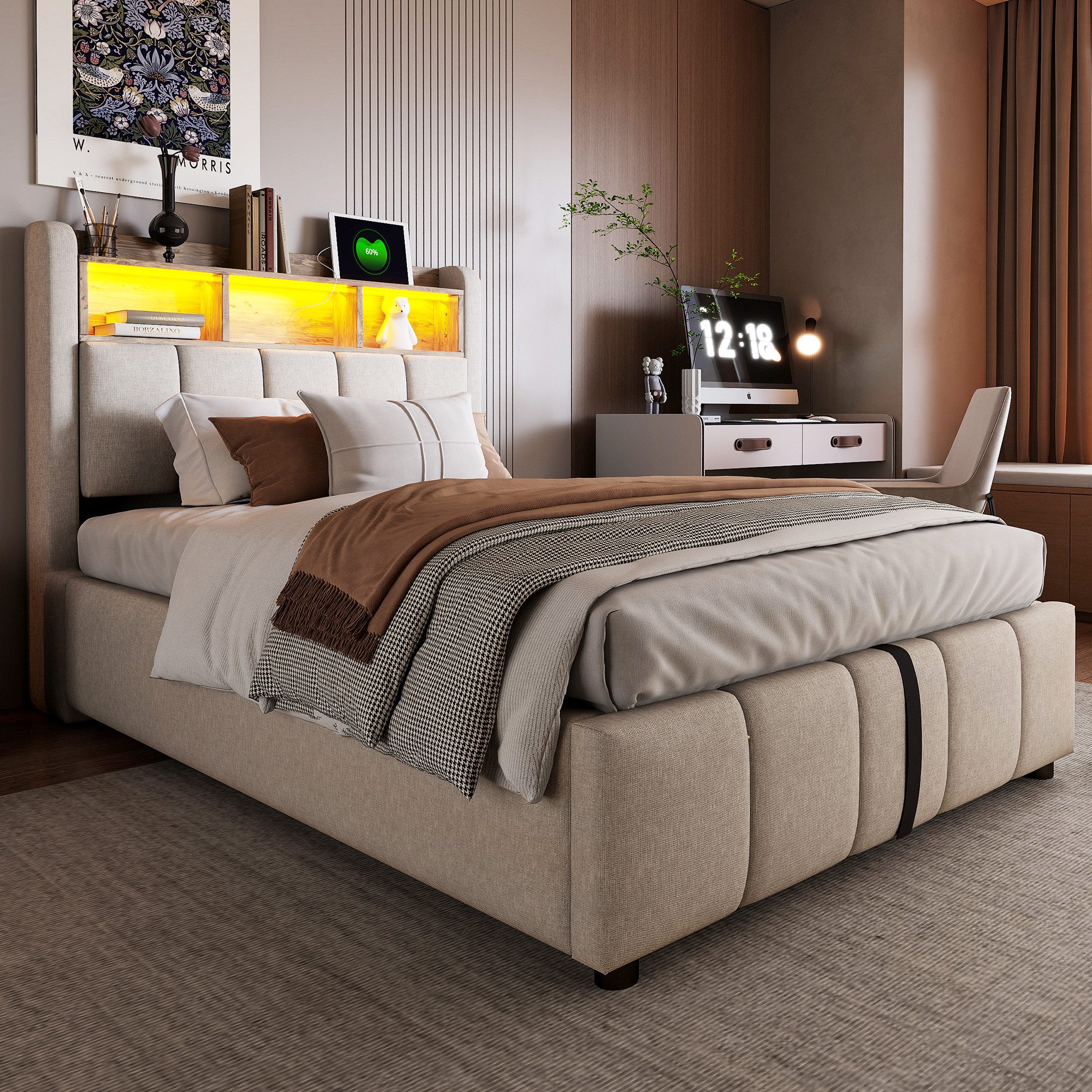 REDOM Polsterbett Doppelbett Jugendbett Gästebett (Polsterbett,mit LED-Bele günstig online kaufen