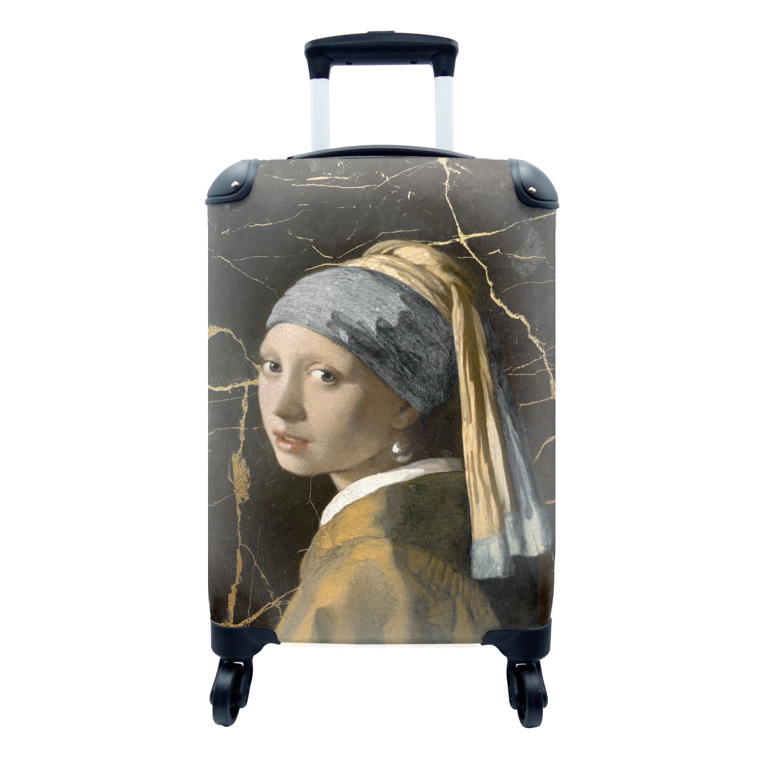 MuchoWow Handgepäckkoffer Mädchen mit einem Perlenohrring - Johannes Vermeer - Gold, 4 Rollen, Reisetasche mit rollen, Handgepäck für Ferien, Trolley, Reisekoffer | Handgepäck-Koffer