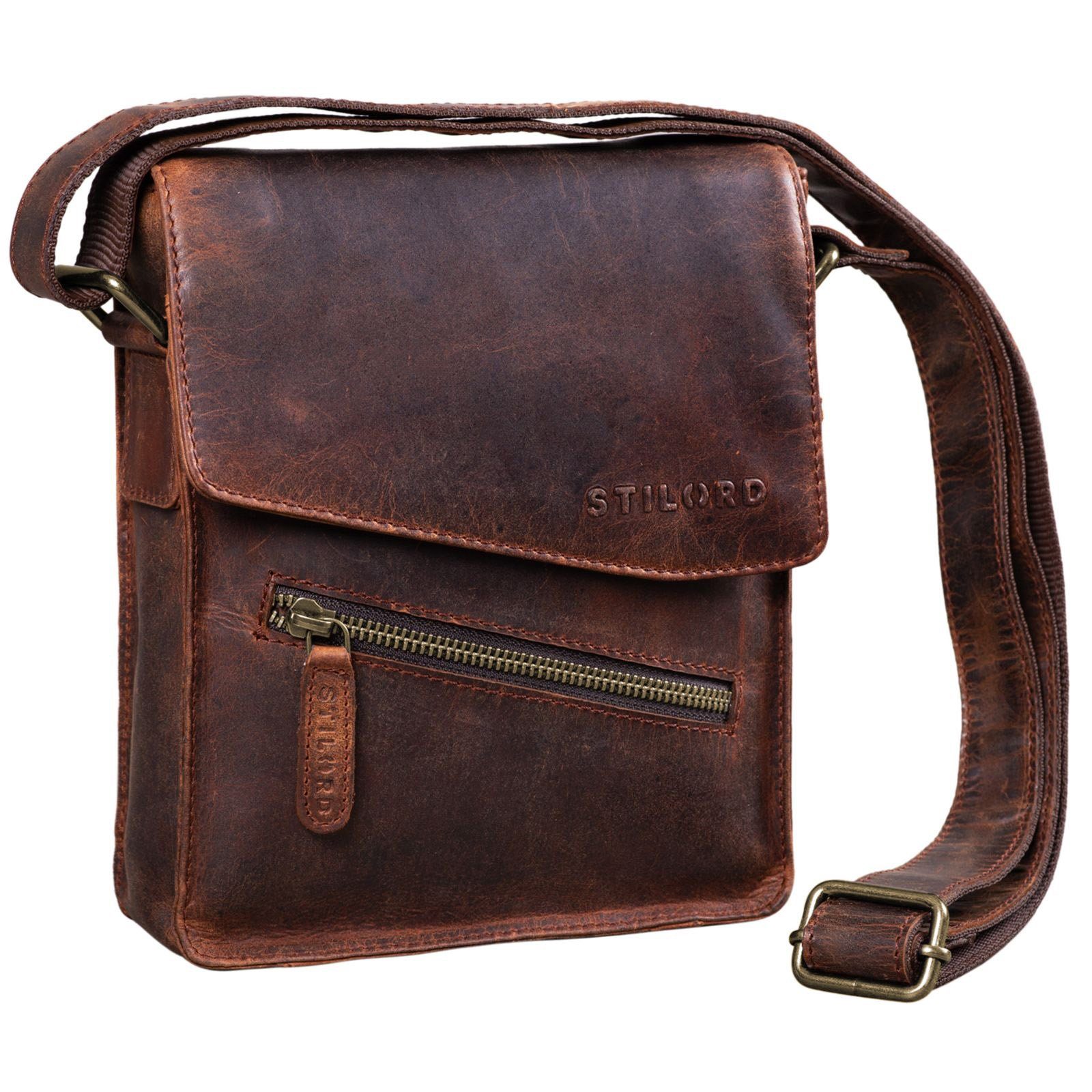 STILORD Messenger Bag "Steve" Kleine Herren Tasche Leder zamora - braun