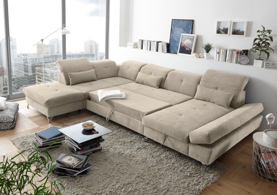 ED EXCITING DESIGN Wohnlandschaft Melfi, mit Schlaffunktion, Bettkasten, Kopflehnenfunktion
