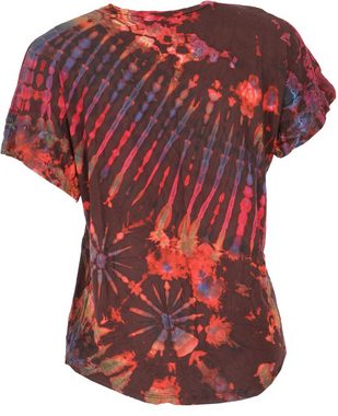 Guru-Shop T-Shirt Batik T-Shirt, Tie Dye Blusentop - rot/braun Festival, Ethno Style, Hippie, alternative Bekleidung