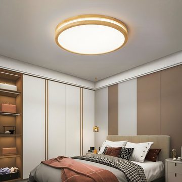 style home Deckenleuchte Holz LED Deckenlampe, 96W, Ø50*6cm, Rund, Warmweiß bis kaltweiß, Voll dimmbar mit Fernbedienung, Geeignet für Küche, Büro, Wohnzimmer, Schlafzimmer