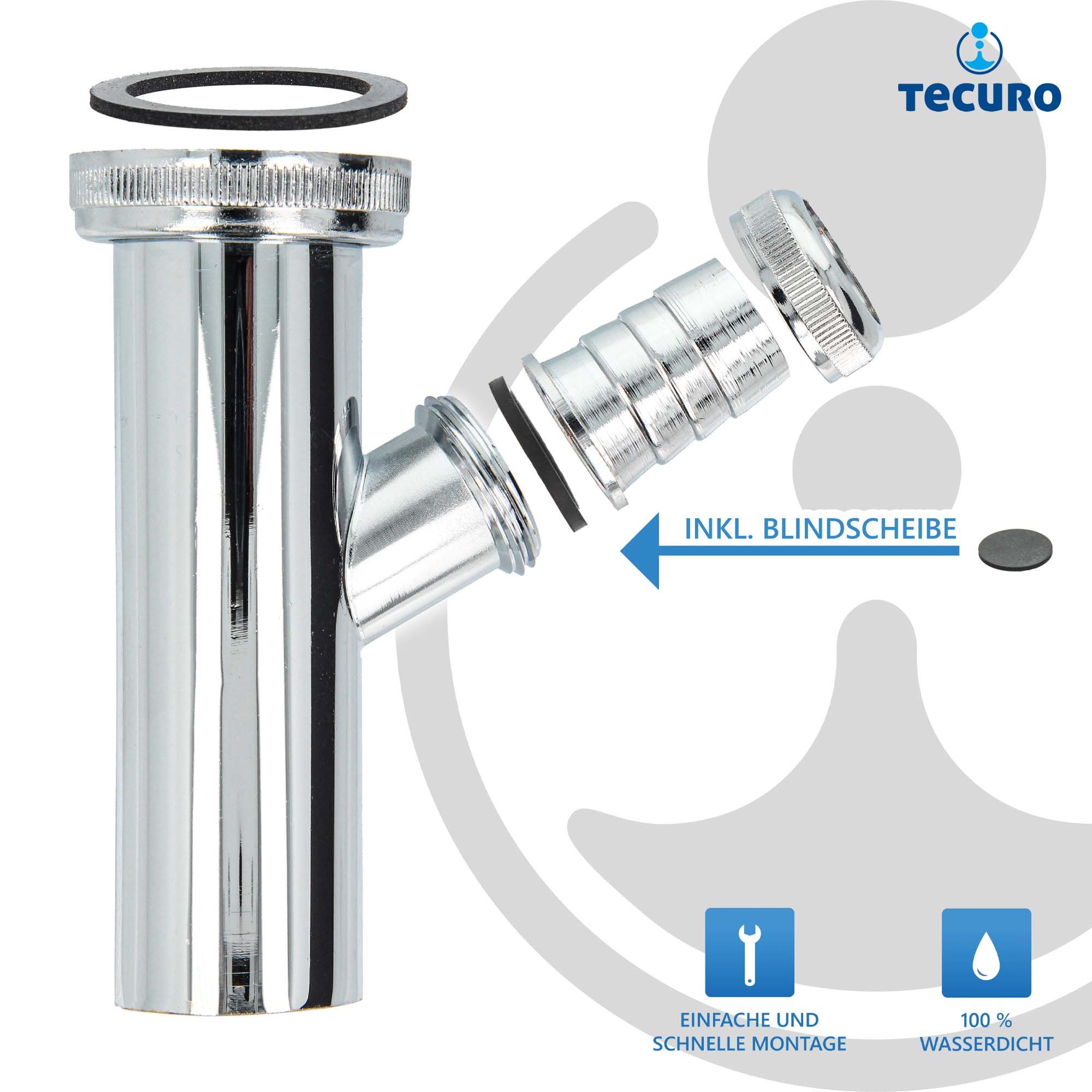 tecuro Siphon Tauchrohr Verstellrohr Ø 32 x 200 mm mit Geräteanschluss Ø 19 mm