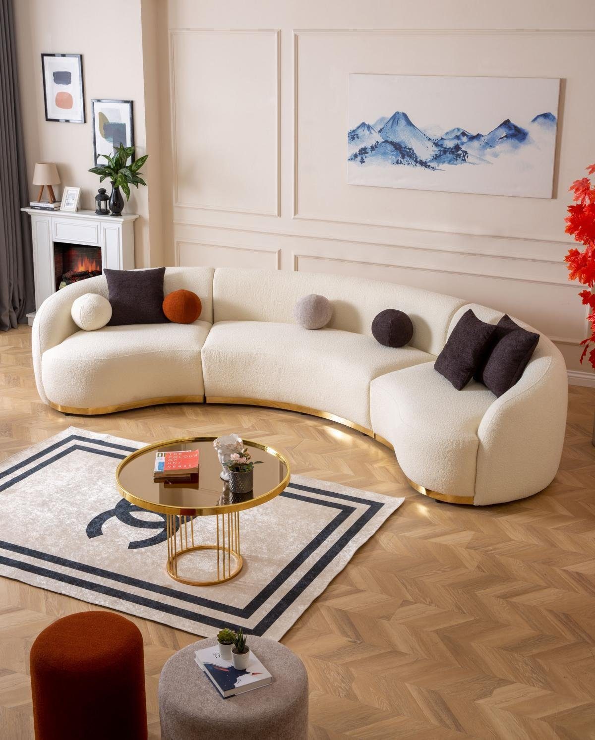 JVmoebel 4-Sitzer Designer Rund sofa Weiße Eckgarnitur Moderne Möbel in Wohnzimmer, 1 Teile, Made in Europa