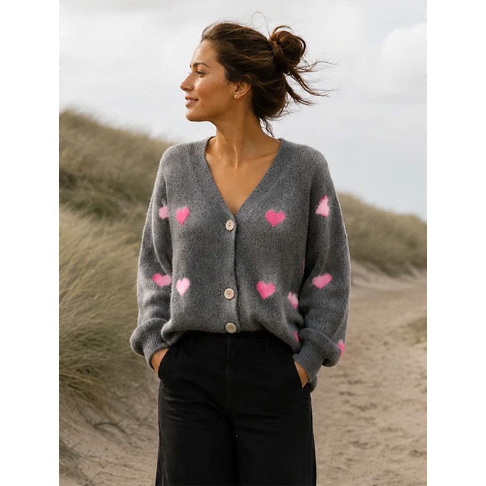 Miss Goodlife Strickjacke Miss Goodlife Damen MG15157 Strickjacke Small Hearts Dunkelgrau