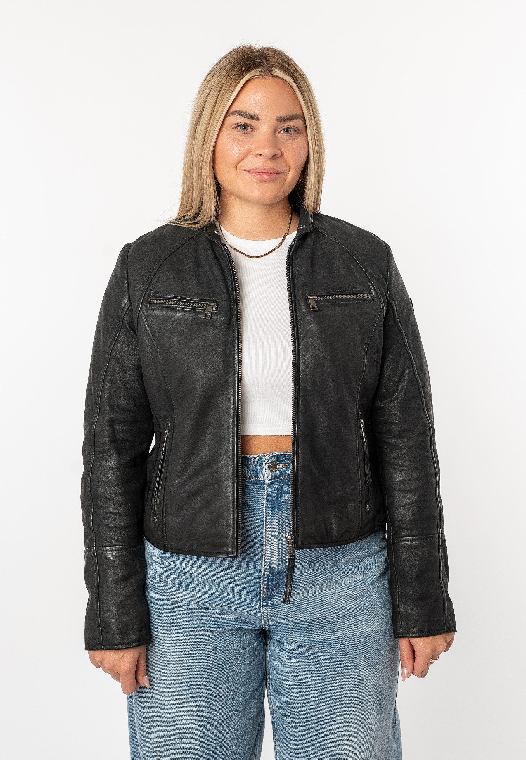 Mauritius Lederjacke MWNedra mit abknöpfbarer Teddyplüsch-Kapuze günstig online kaufen