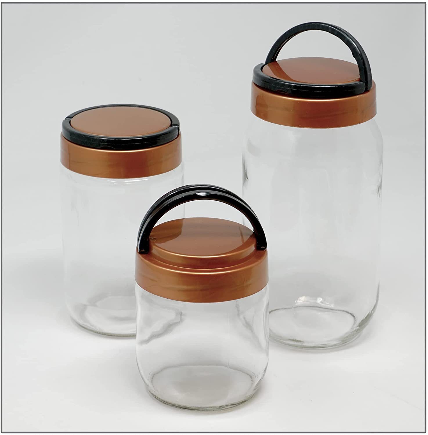 3er Glas, Frischhaltedosen Größen (Set, Aufbewahrungsdosen in Set), Deckel, Vorratsdose Kupfer, Lashuma mit 3-tlg., rund 3
