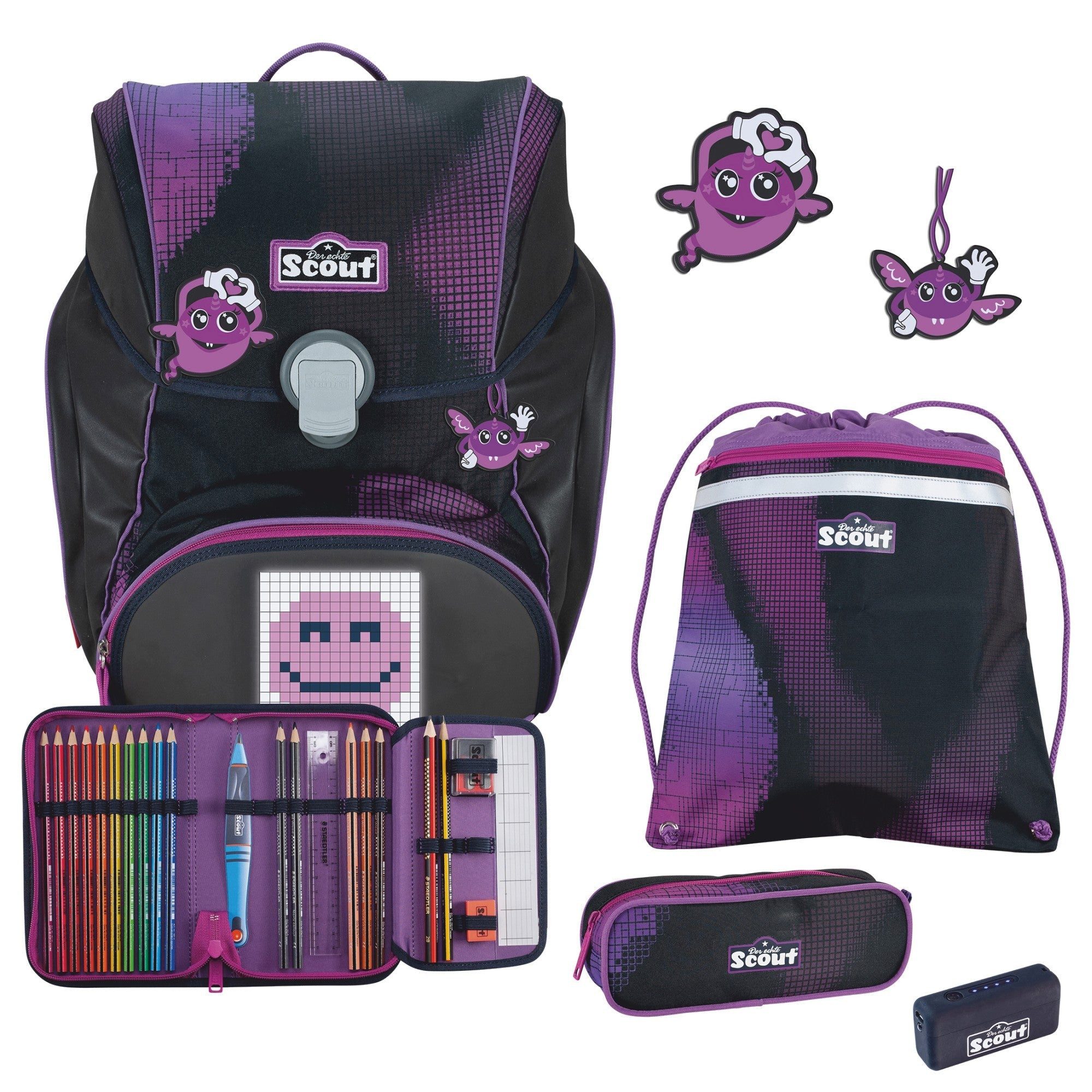 Scout Schulranzen Alpha Exklusiv "Movie Star" - Schulranzen Set 5tlg. (Pink Pixel)