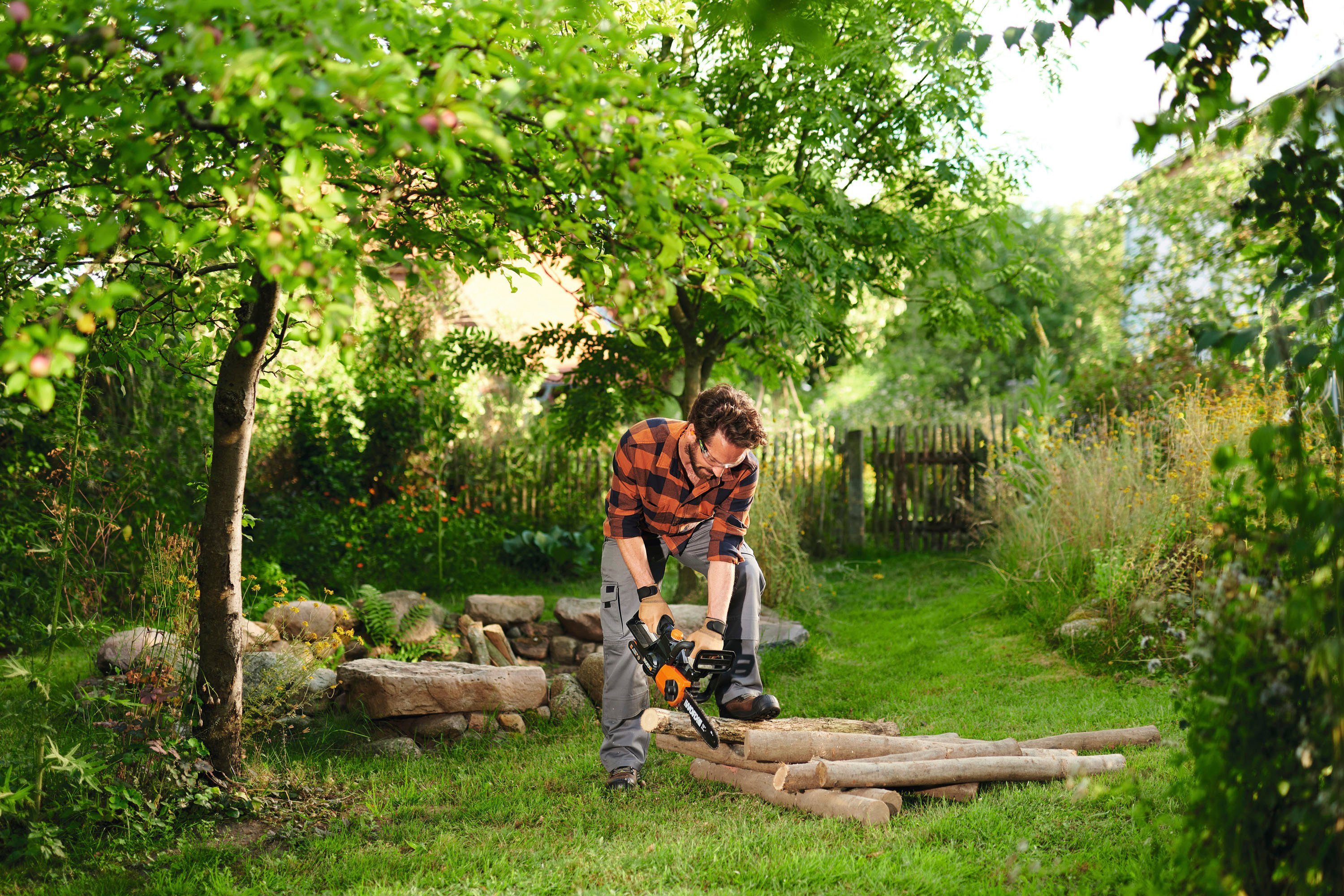 Worx Akku-Kettensäge, 25cm, 25 cm Schwertlänge, Set, inklusive 20V/2Ah Akku und Ladegerät