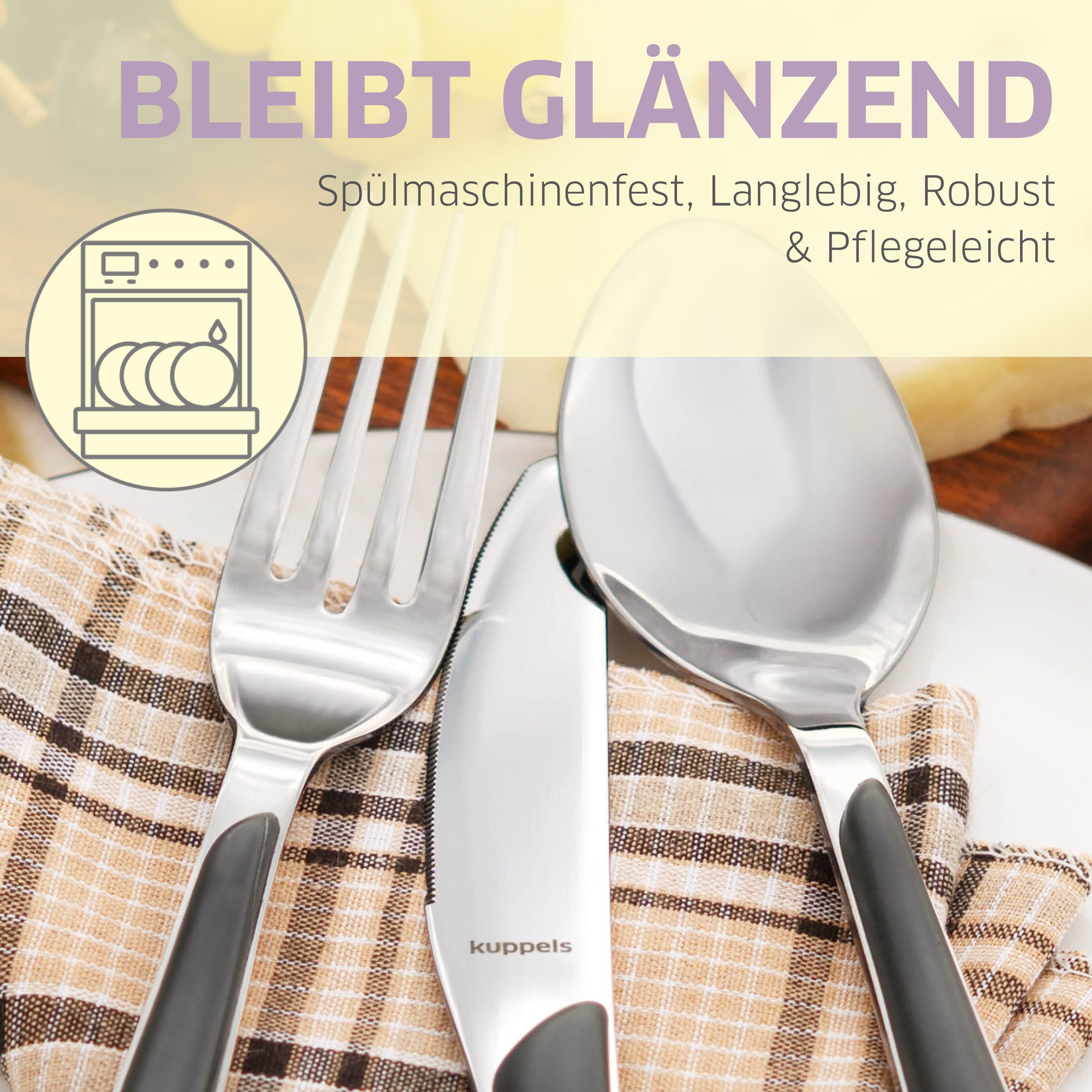 Kuppels Besteck-Set PRISMA (24-tlg), 6 Personen, Edelstahl Rostfrei 18/0, spülmaschinenfest, in schiefergrau, mattiert